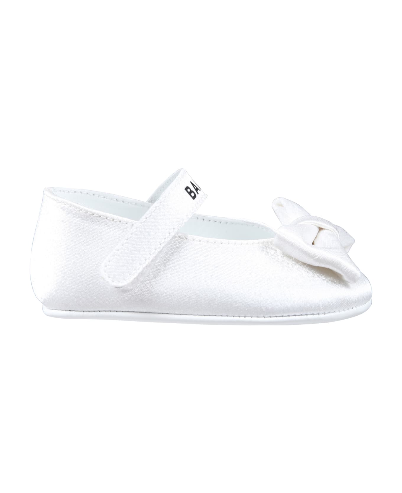Balmain White Shoes For Baby Girl With Logo And Bow - White シューズ