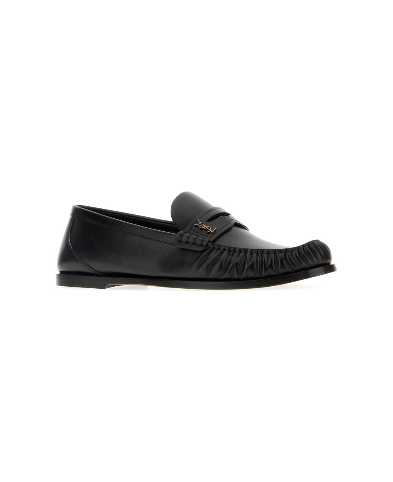 Saint Laurent Black Leather Laurent Loafers - NERO