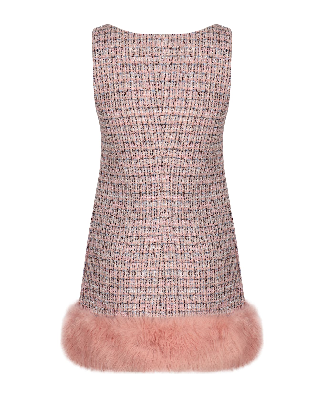 self-portrait Dress With Fur Hem - PINK