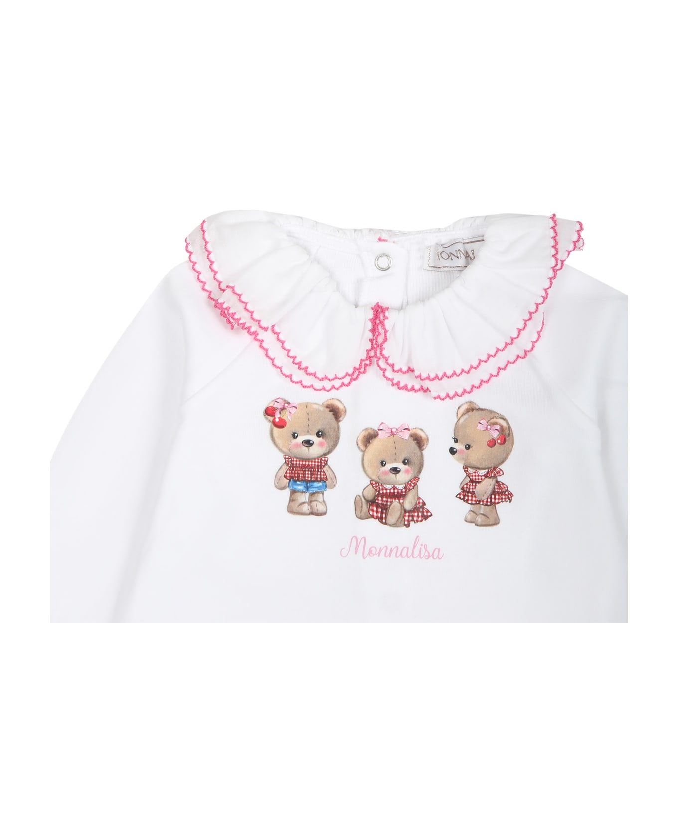 Monnalisa White Babygrown For Baby Girl With Teddy Bears - White