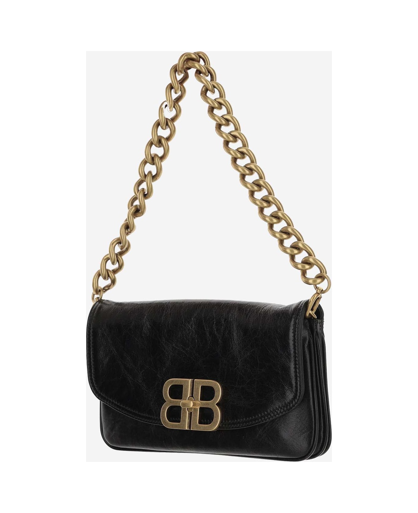 Balenciaga Leather Logo Shoulder Bag - Black