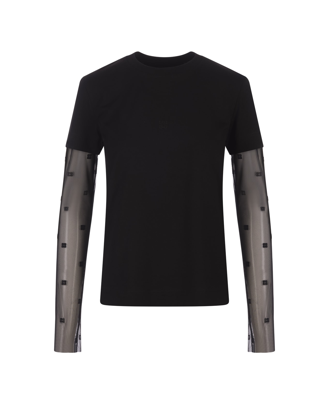 Givenchy Black T-shirt With 4g Plumetis Tulle - Black