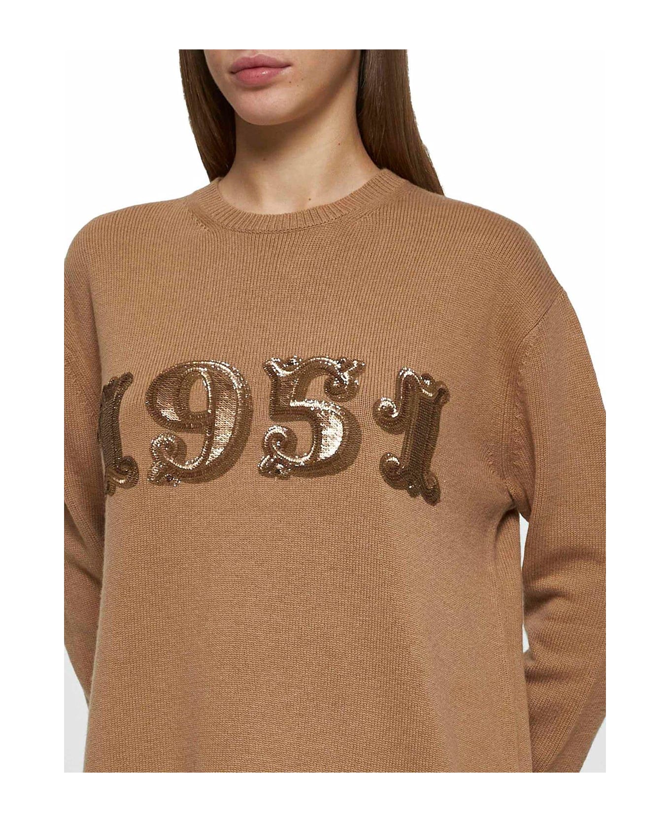 Max Mara Plata Logo Embellished Crewneck Jumper - Brown