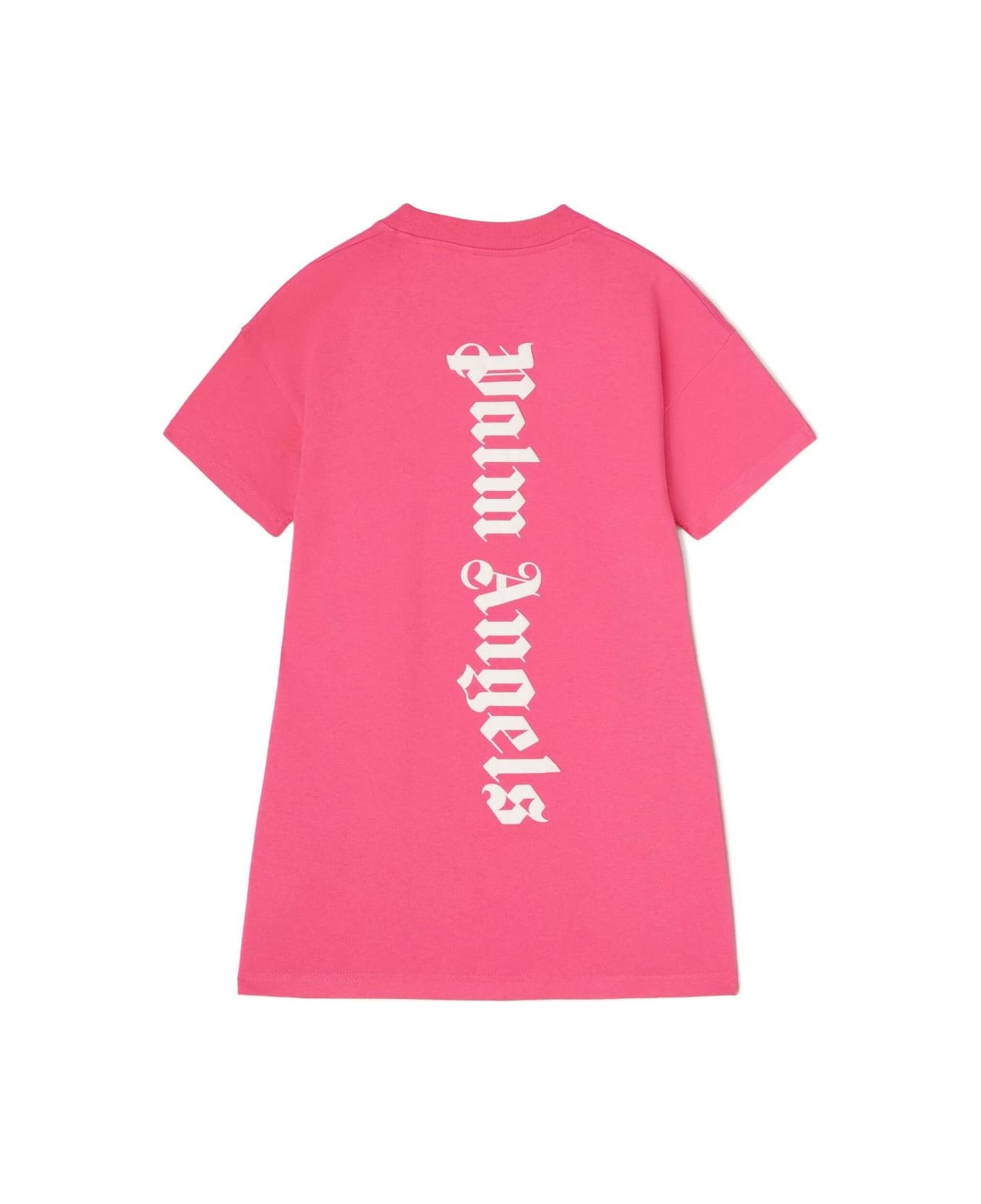 Palm Angels Fuchsia Maxi T-shirt Dress With Front And Back Logo - Pink ワンピース＆ドレス
