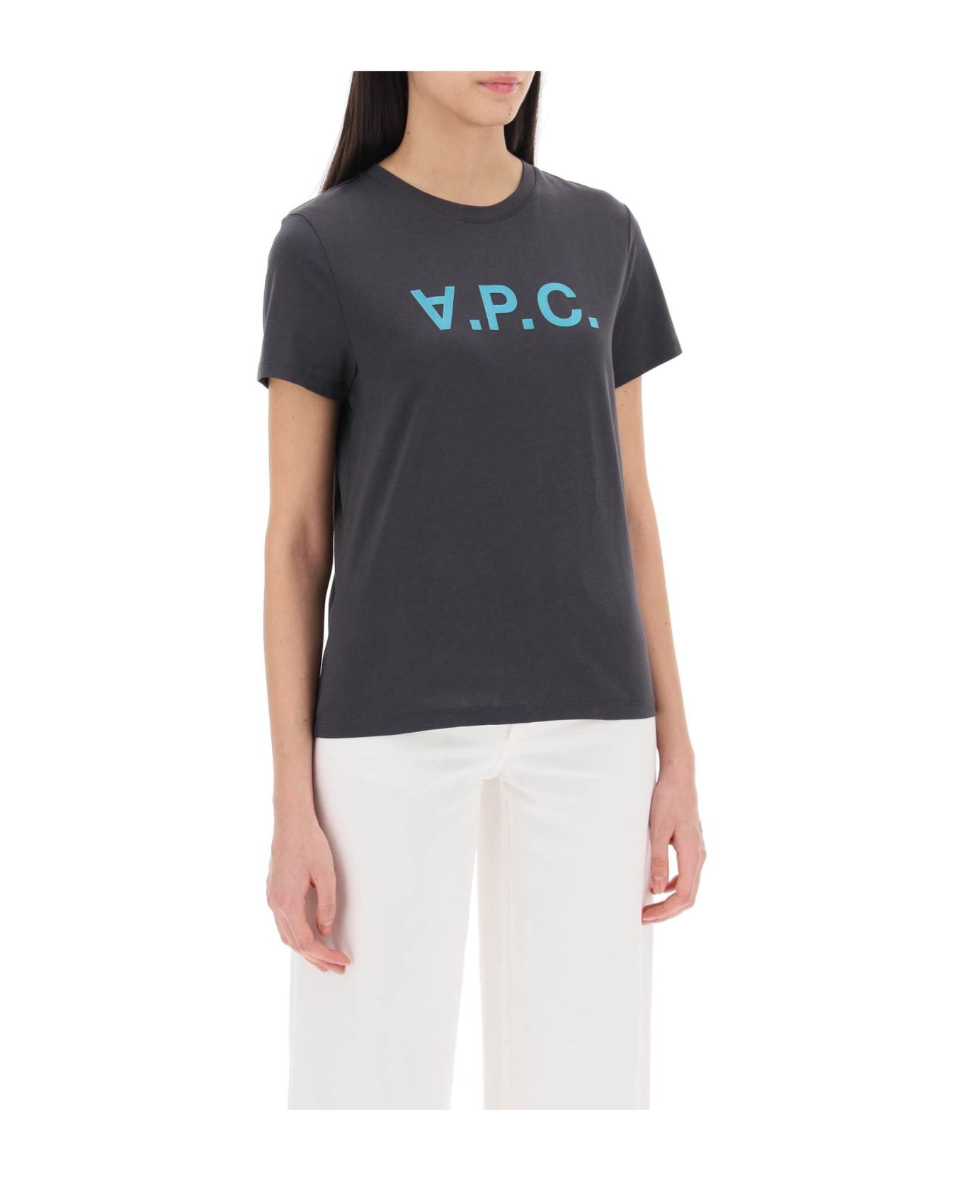 A.P.C. T-shirt With Flocked Vpc Logo - ANTHRACITE (Grey) Tシャツ