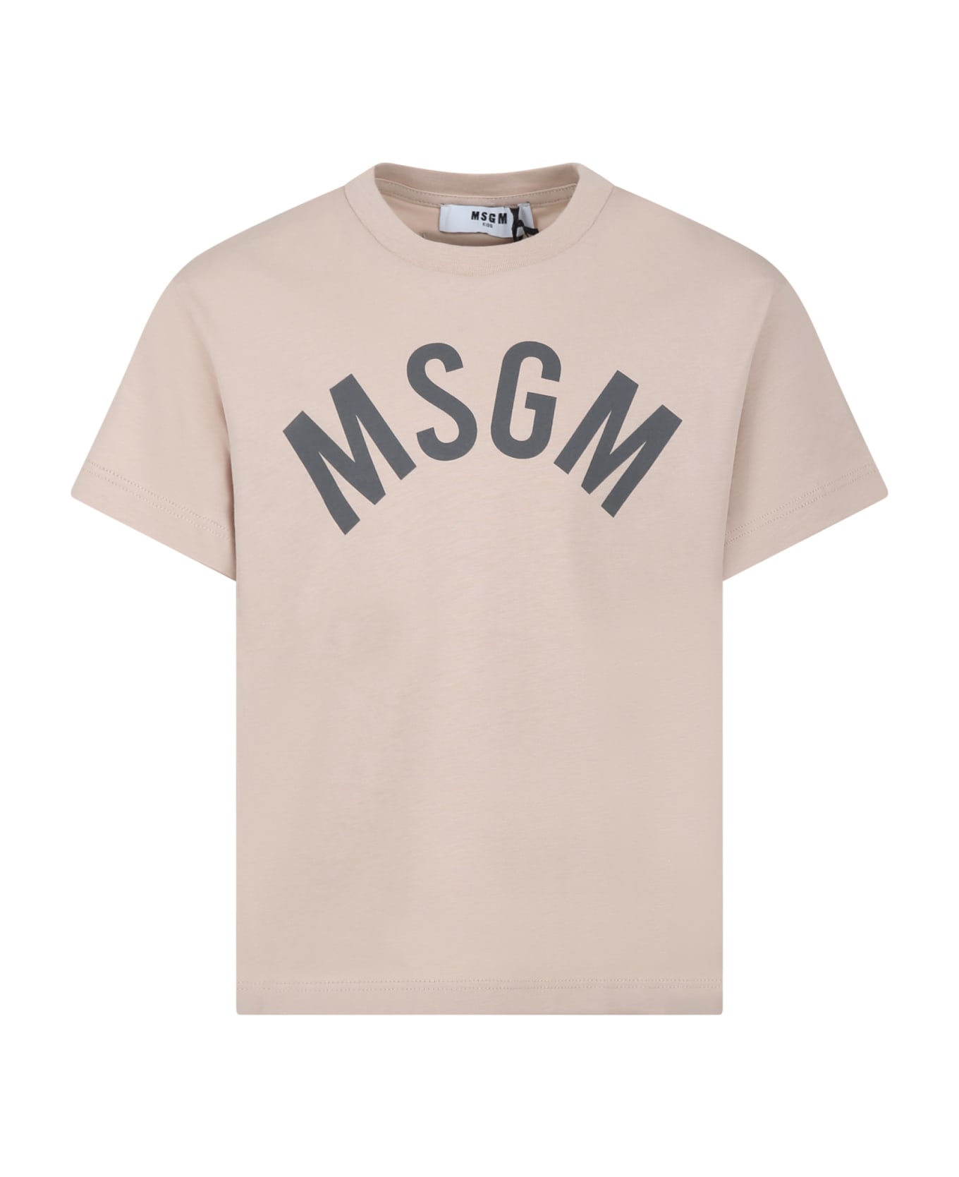 MSGM Beige T-shirt For Boy With Logo Tシャツ＆ポロシャツ