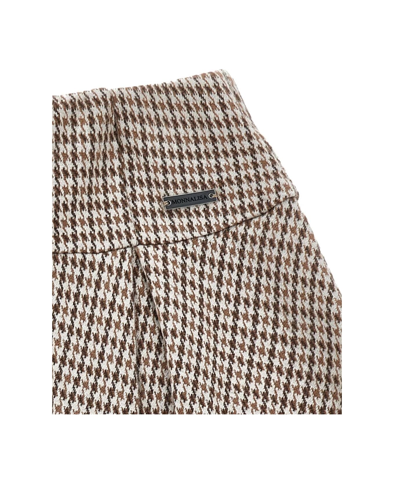 Monnalisa Beige Skirt With Box Pleats And Logo Plaque On The Front In Fabric Girl - Beige