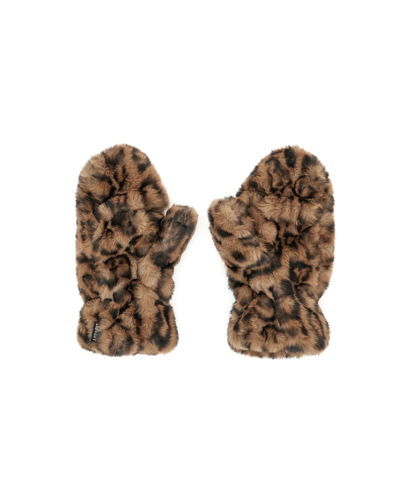 Apparis 'coco' Brown Mittens With Leo Print In Eco Fur Woman - Brown