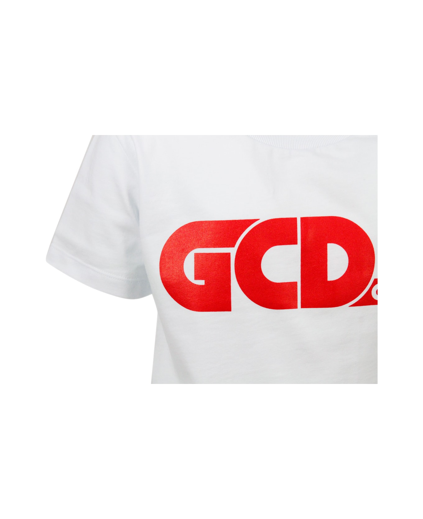 GCDS Short Sleeve Crewneck T-shirt With Logo And Fluorescent Lettering - White Tシャツ＆ポロシャツ