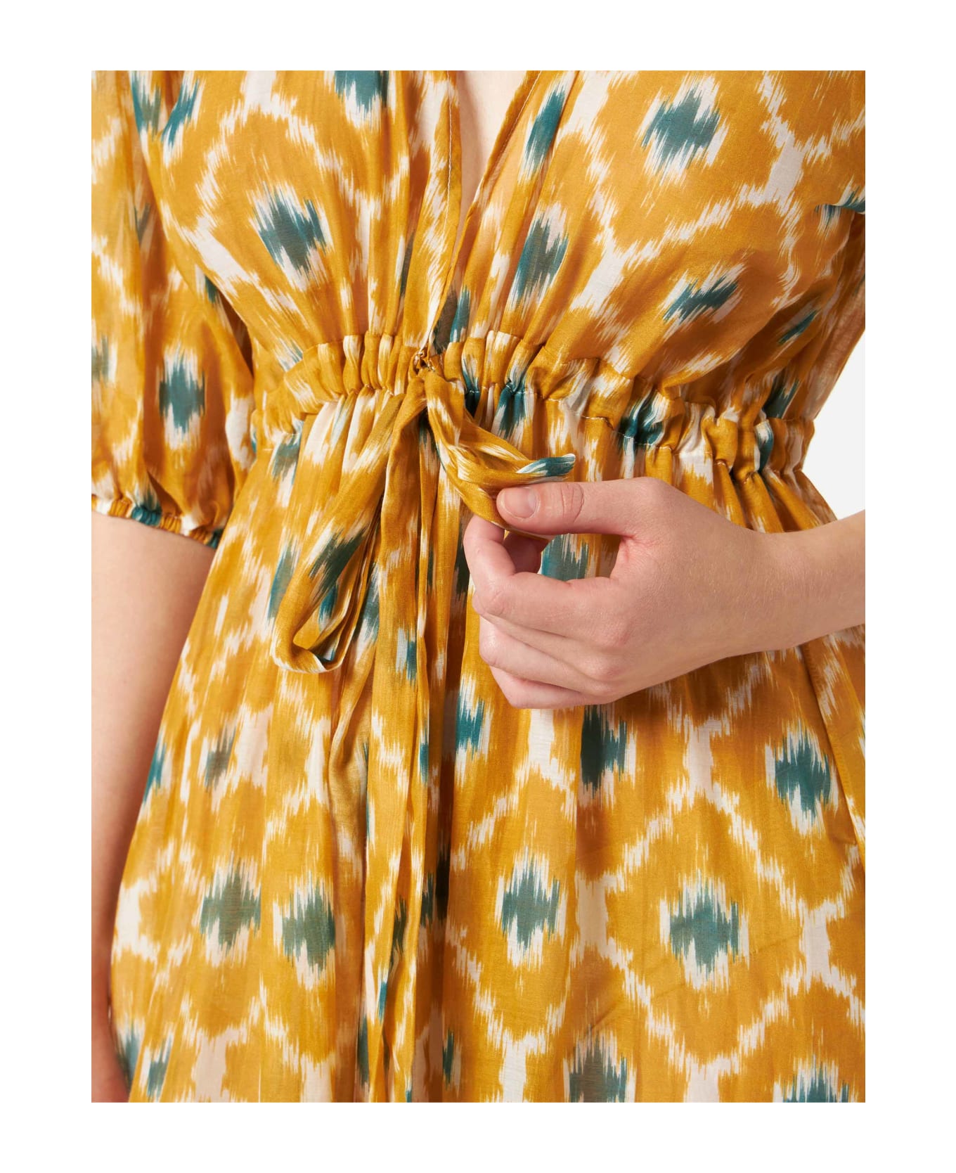 MC2 Saint Barth Cotton And Silk Long Dress Bliss With Geometric Print - YELLOW