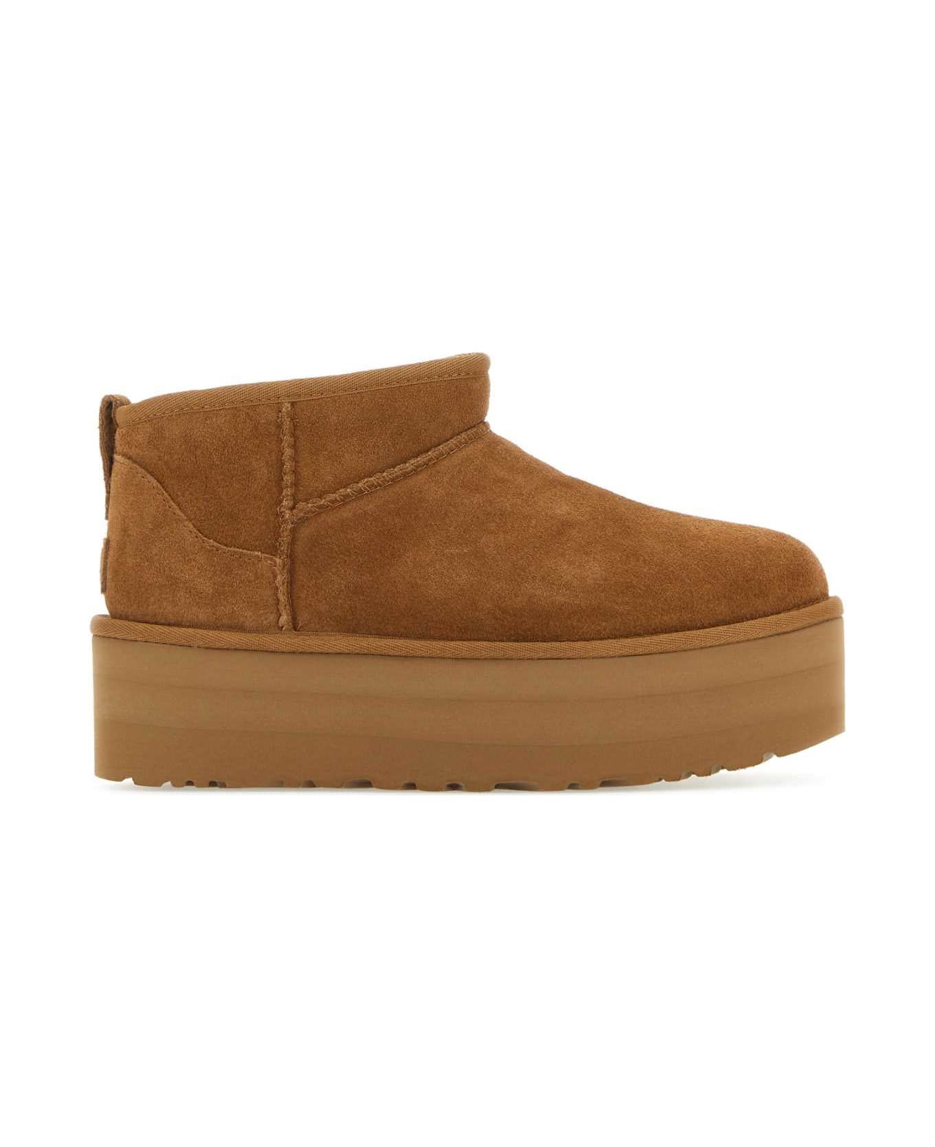 UGG Biscuit Suede Classic Ultra Mini Platform Ankle Boots - CHESTNUT