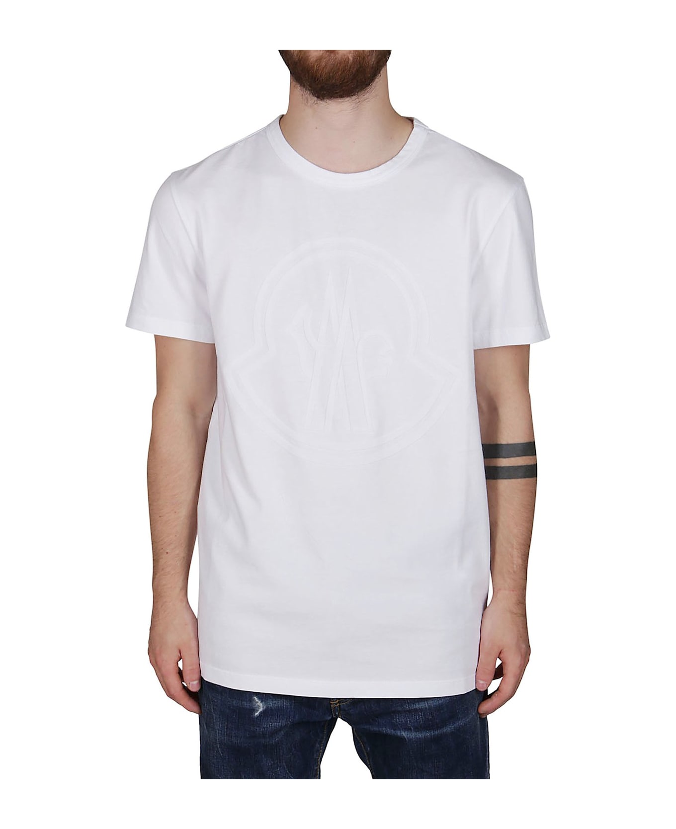 Moncler Flocked Logo Crewneck T-shirt - WHITE