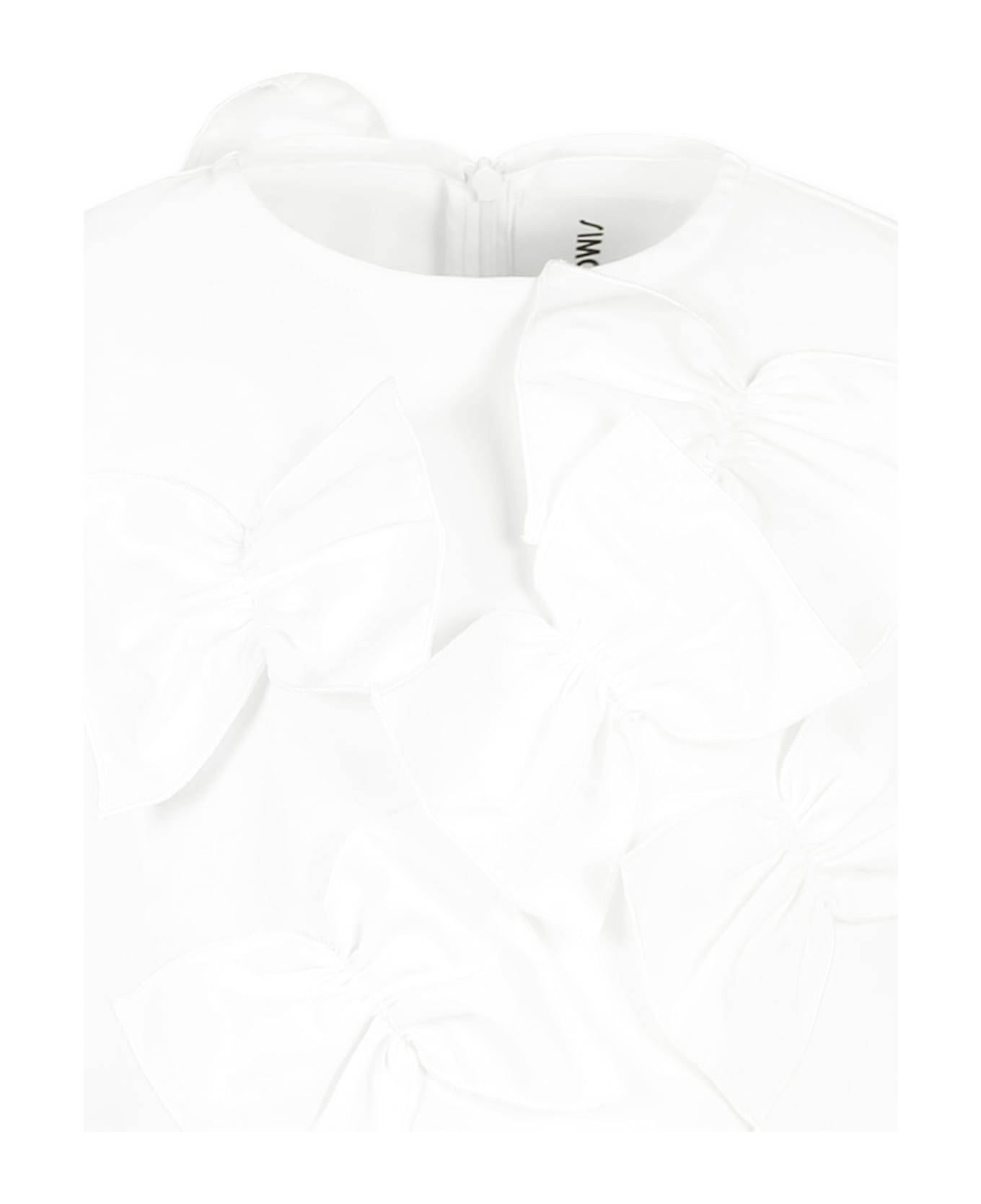 Simonetta White Dress For Girl With Bows - White