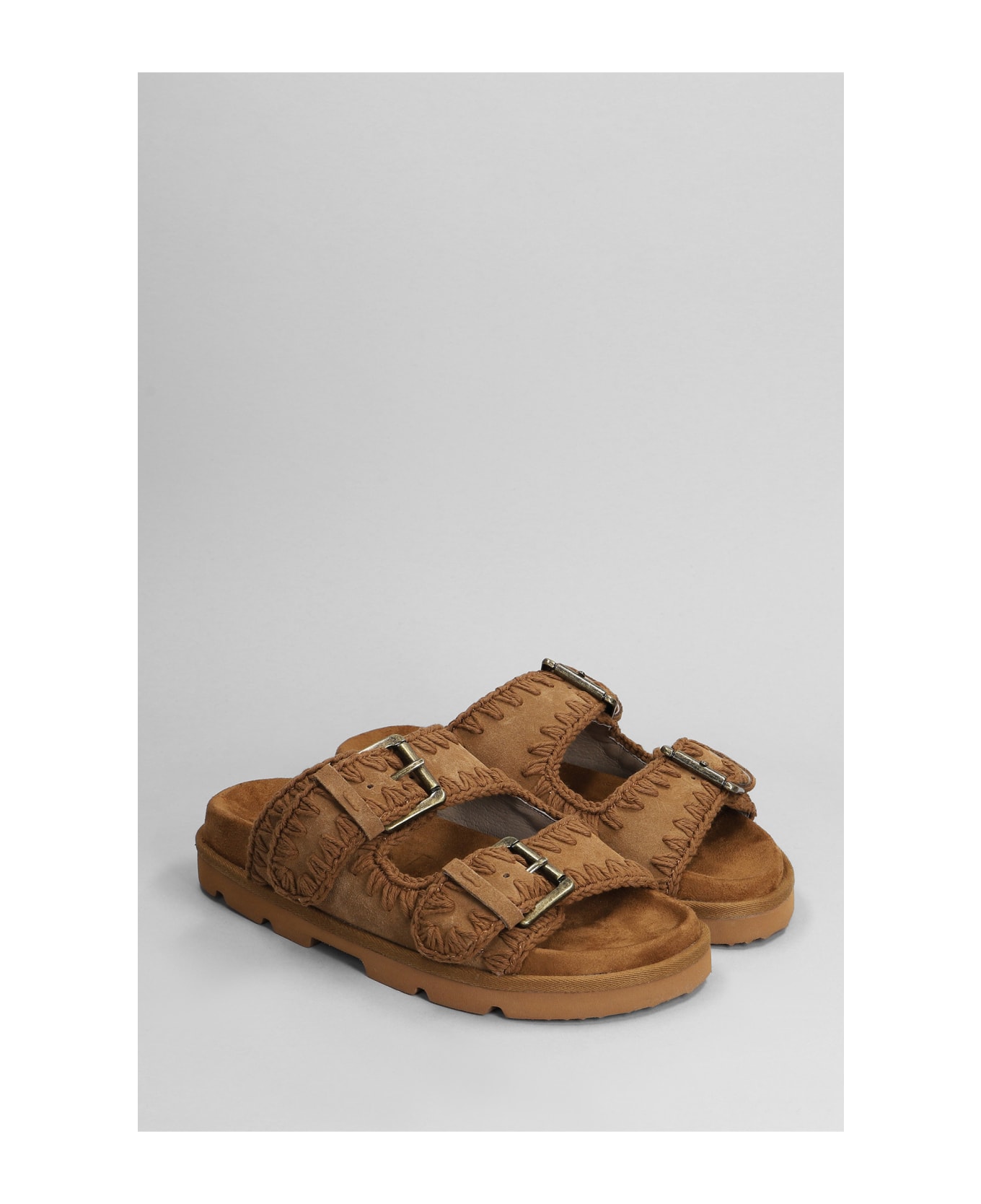 Mou Low Bio Sandal Slipper-mule In Leather Color Suede - Brown