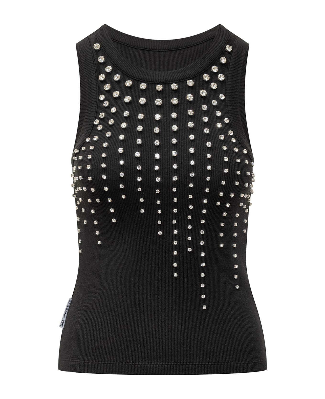 Des Phemmes Tank Top With Rhinestones - BLACK