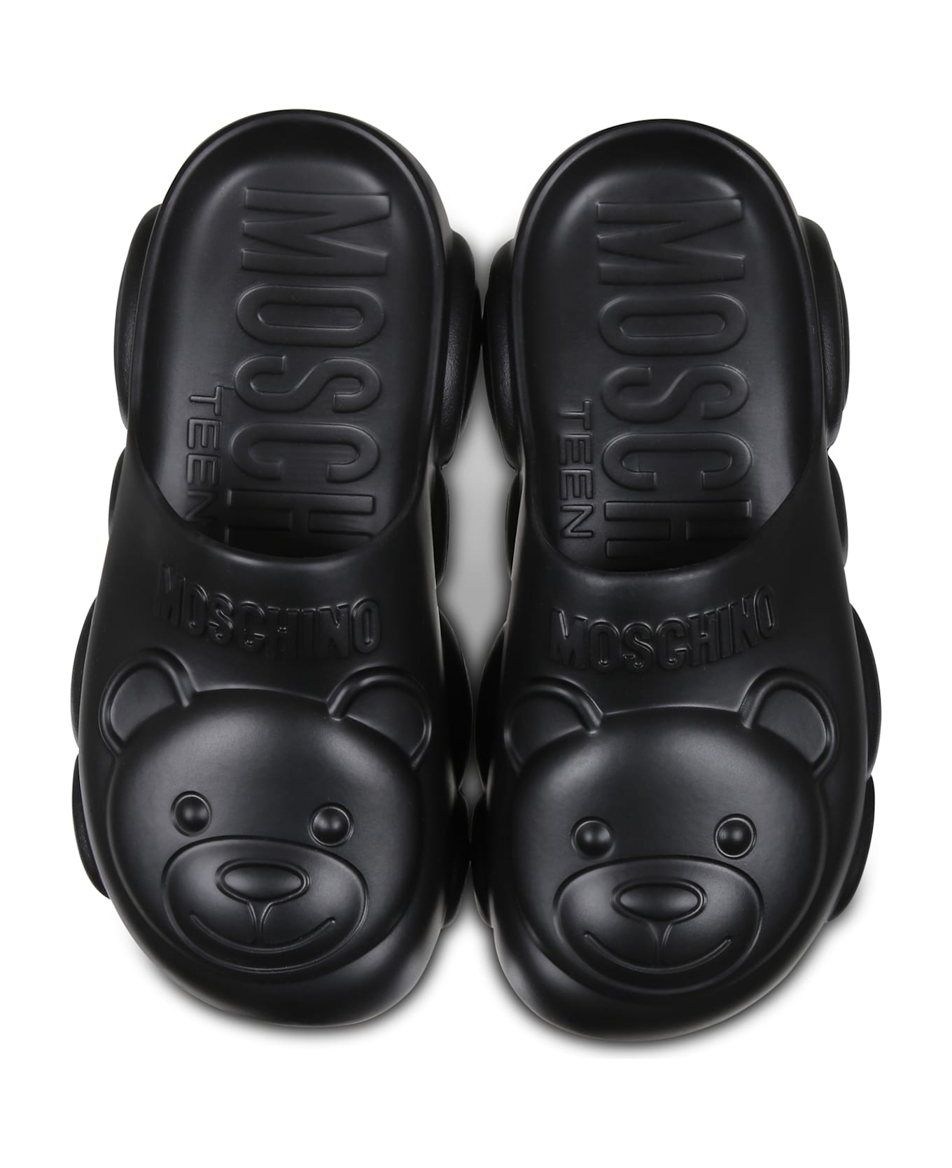 Moschino Black Mules For Kids With Teddy Bear - Black