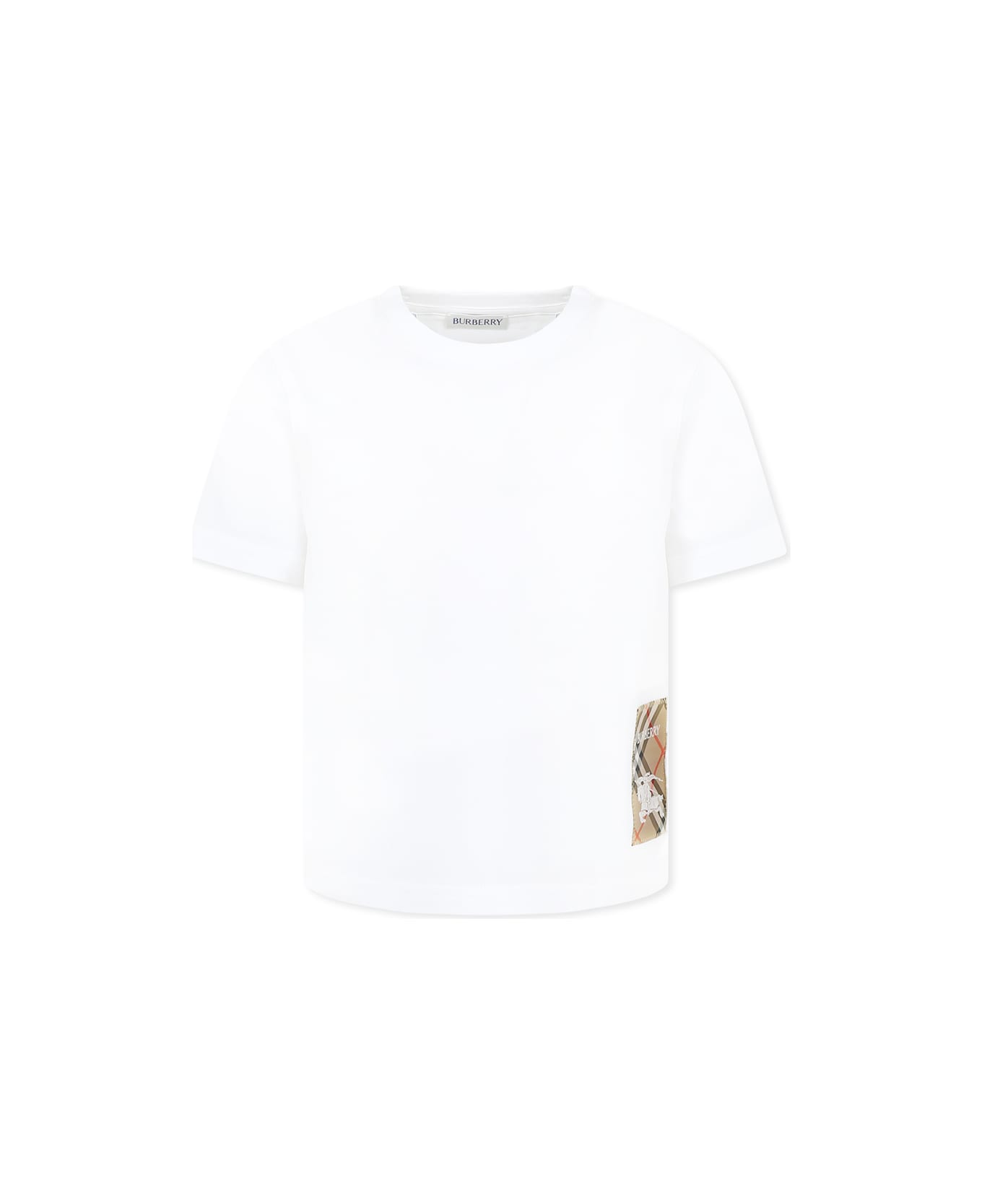 Burberry White T-shirt For Boykids With Logo Patch - White