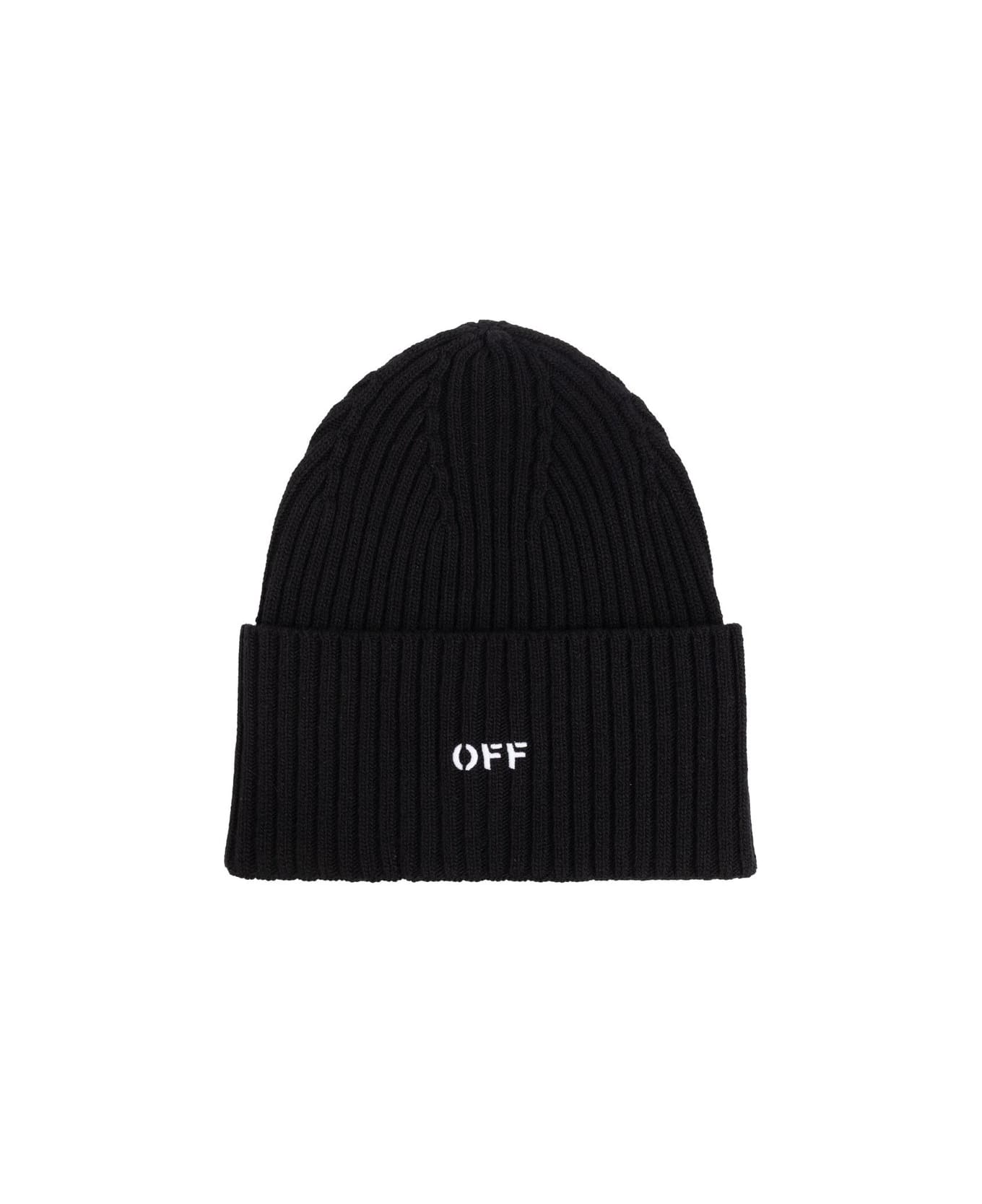 Off-White Off Stamp Turn-up Brim Beanie - BLACK