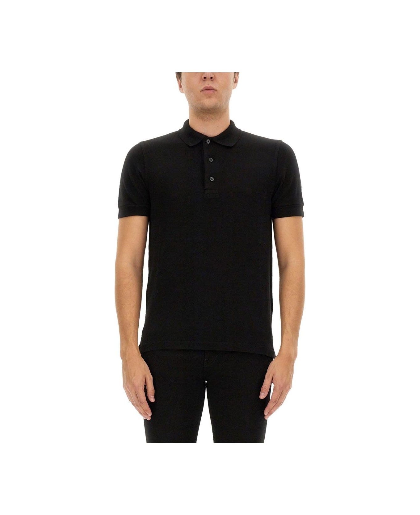 Tom Ford Logo Embroidered Polo Shirt - BLACK