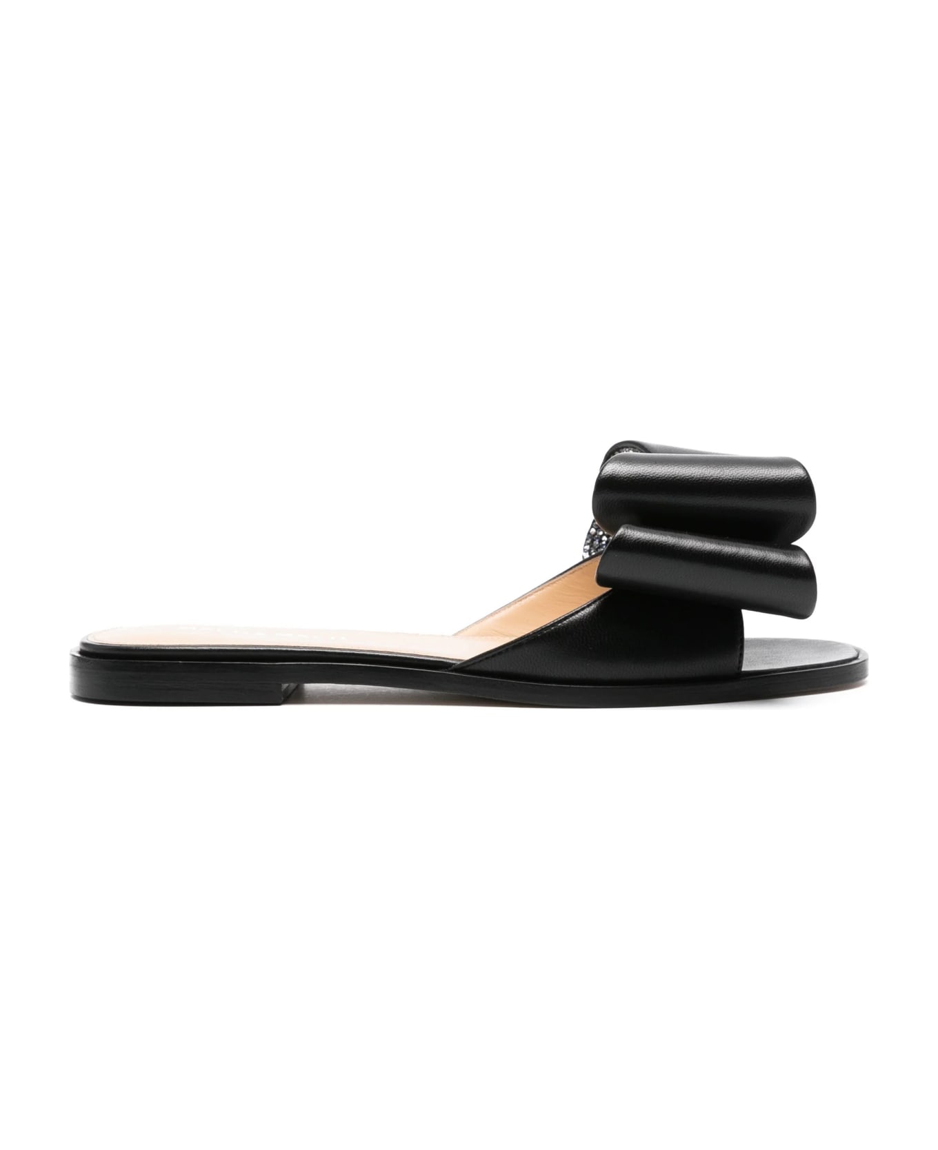 Mach & Mach Flat Sandals With Bow In Black Nappa - Black