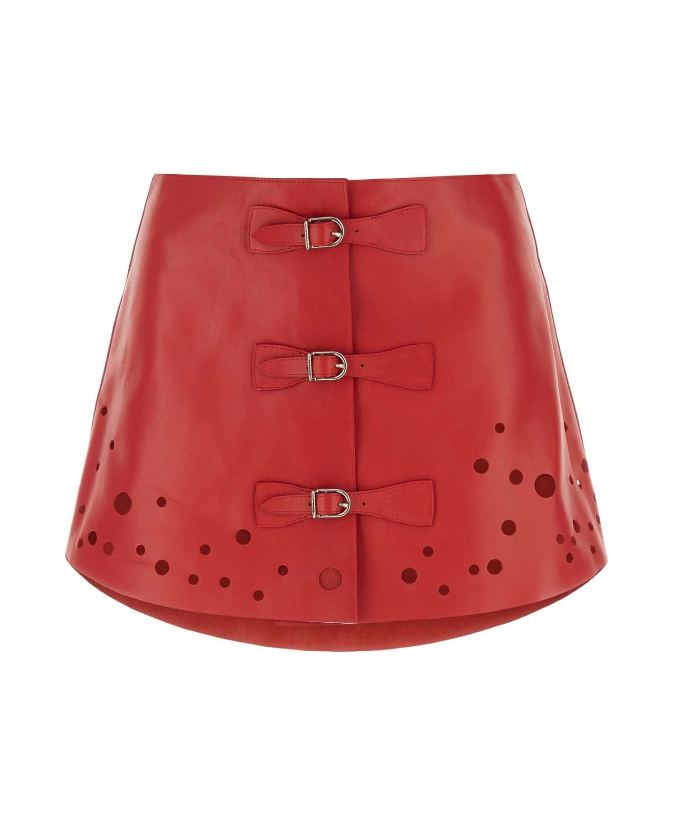 Durazzi Milano Red Leather Mini Skirt - RED