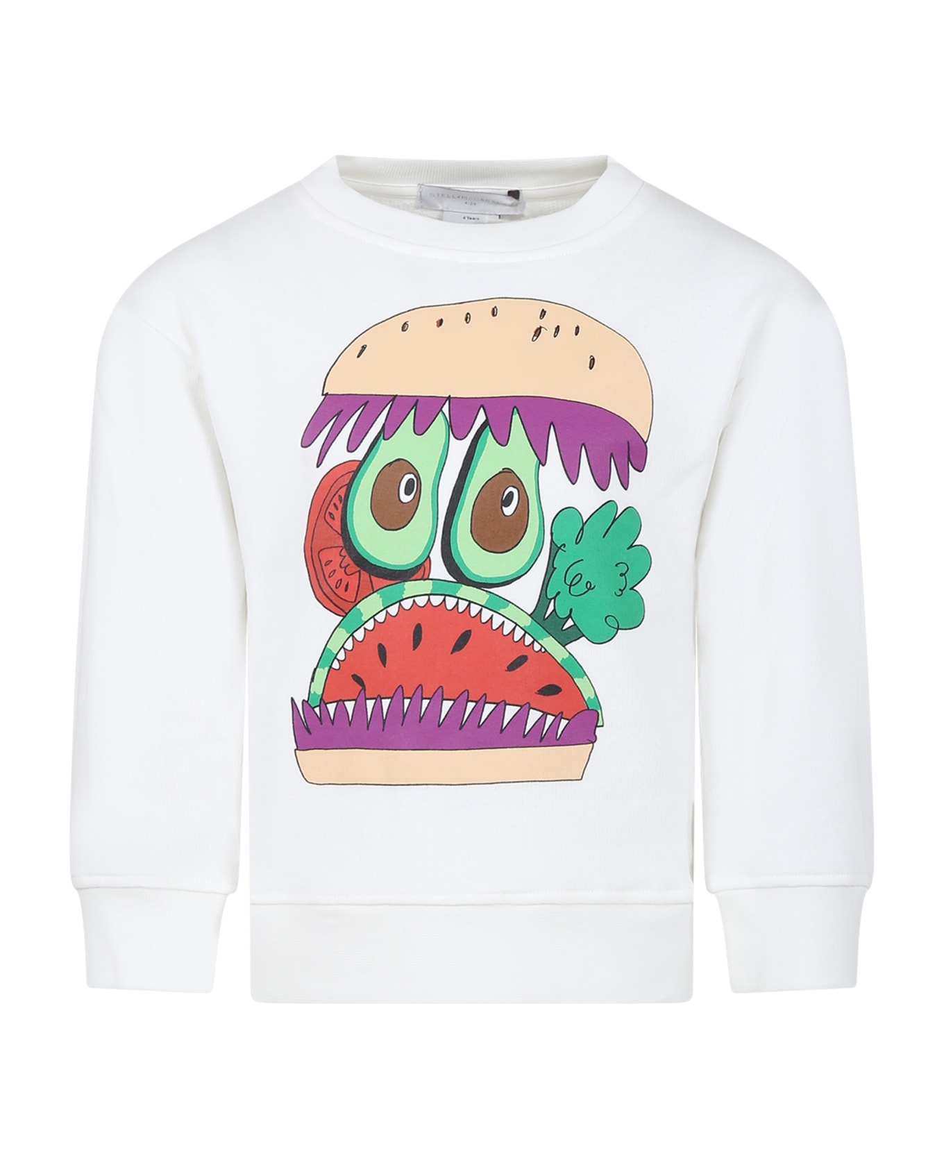 Stella McCartney Kids White Sweatshirt For Boy With Hamburger Print And Writing - White