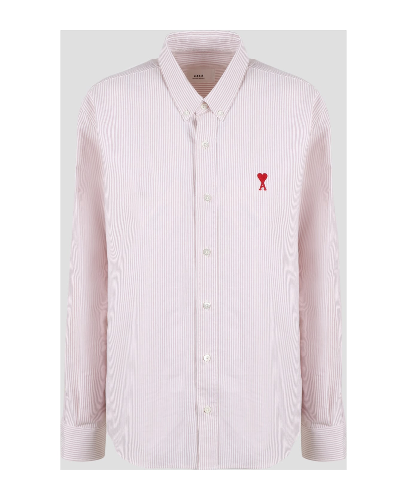 Ami Alexandre Mattiussi Ami De Coeur Striped Shirt - 659 PALE PINK/WHITE