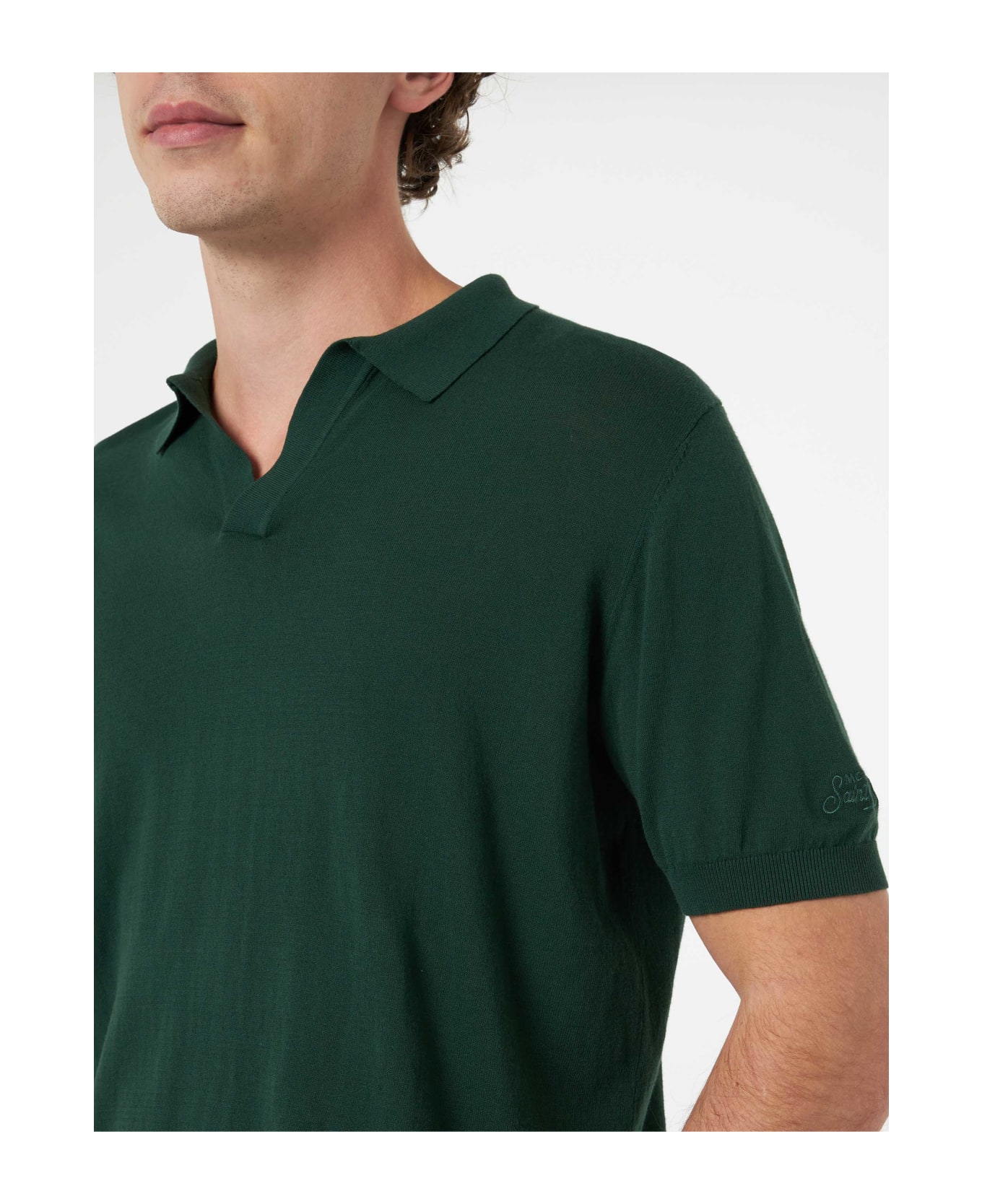 MC2 Saint Barth British Green Buttonless Knitted Polo Shirt Sloan - GREEN
