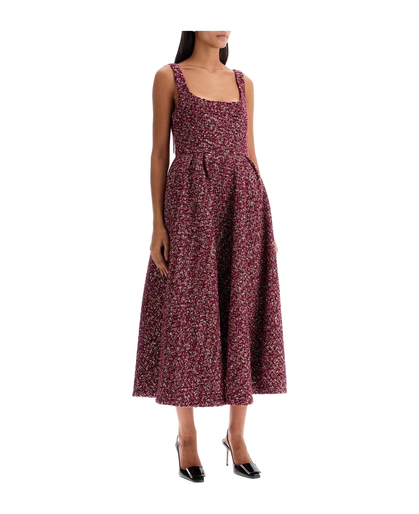 Alessandra Rich Midi Dress In Tweed With Sequ - PURPLE-BLACK (Purple)