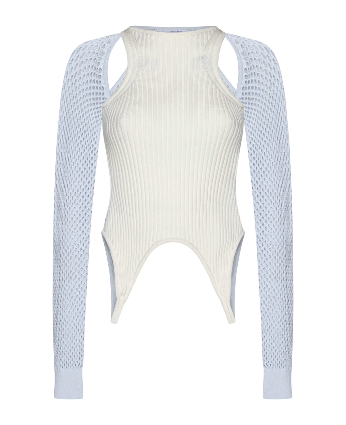 Off-White Ribbed And Mesh Knit Top - Artic ice white