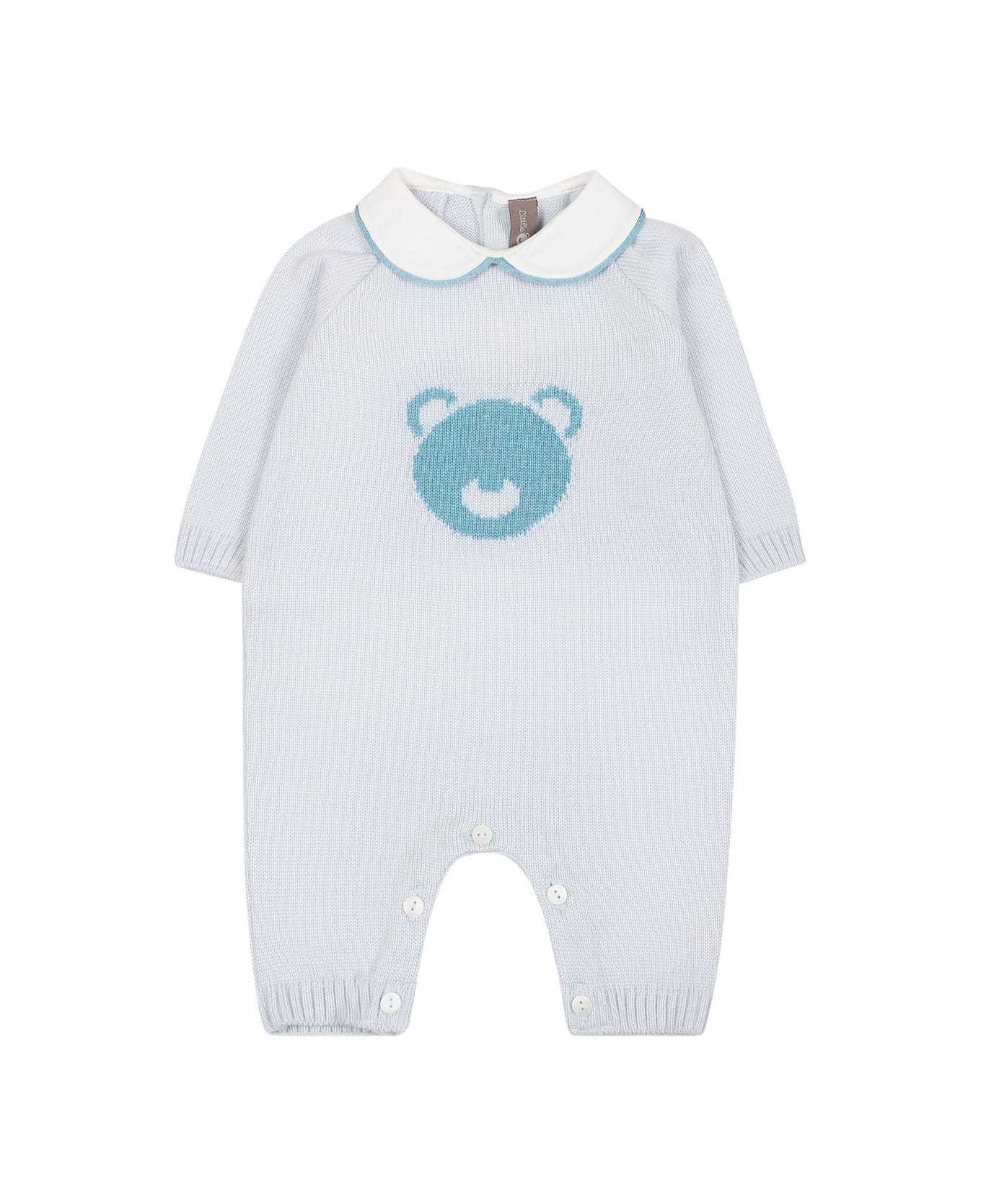 Little Bear Light Blue Babygrown For Baby Boy With Embroidered Bear - Light Blue