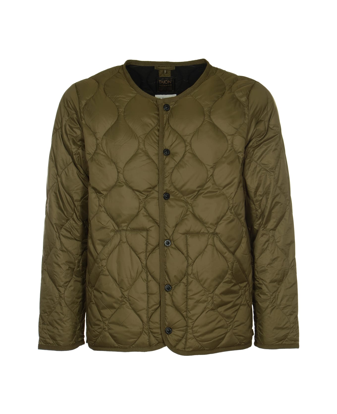 Taion Round Neck Buttoned Quilted Jacket - Olive