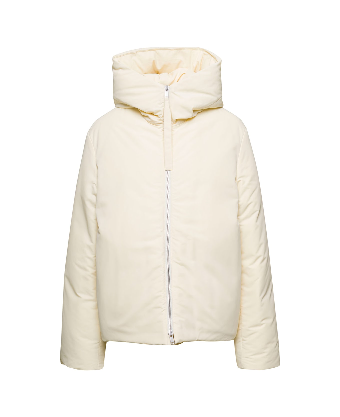 Jil Sander Cream Hooded Down Jacket With Zip In Nylon Woman - White