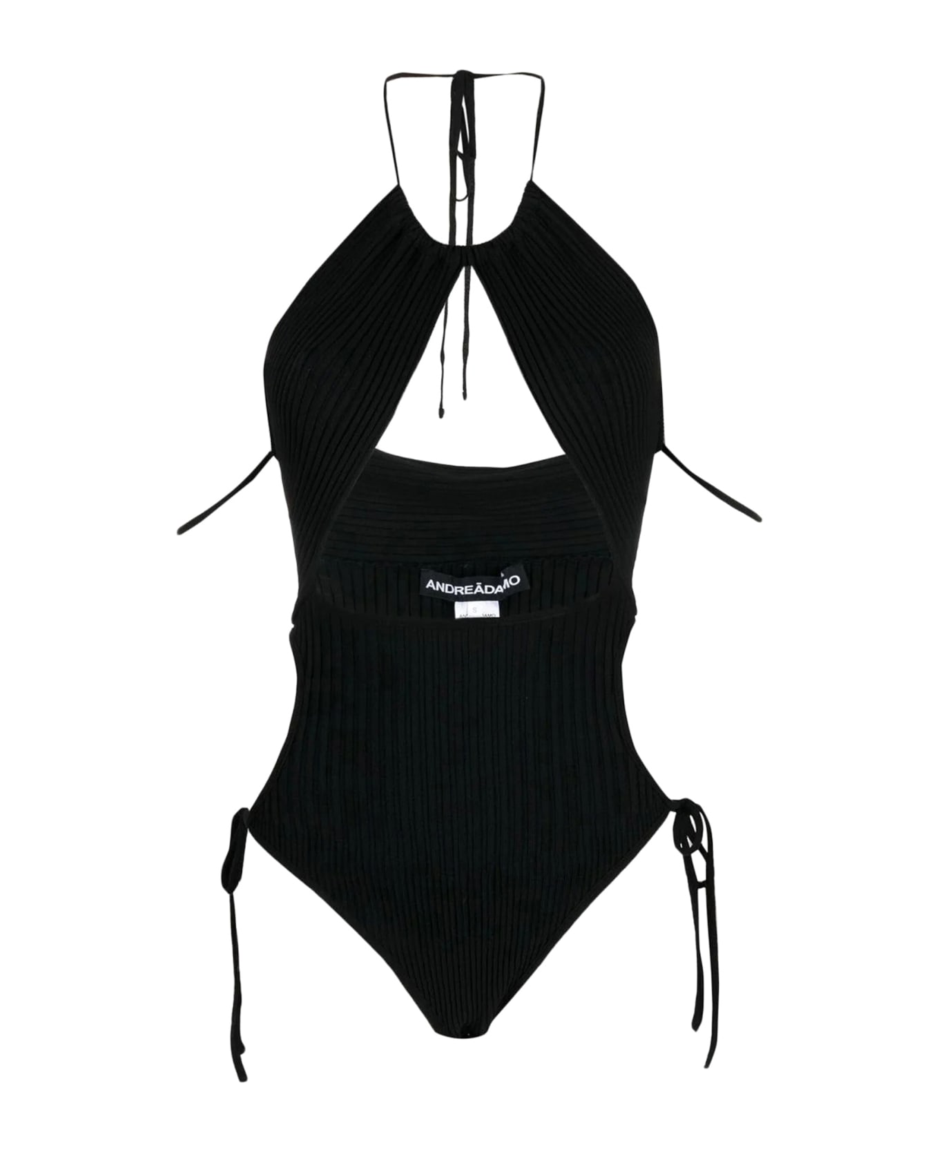 ANDREĀDAMO Ribbed Knit Sleeveless Bodysuit With Cut - Black タンクトップ