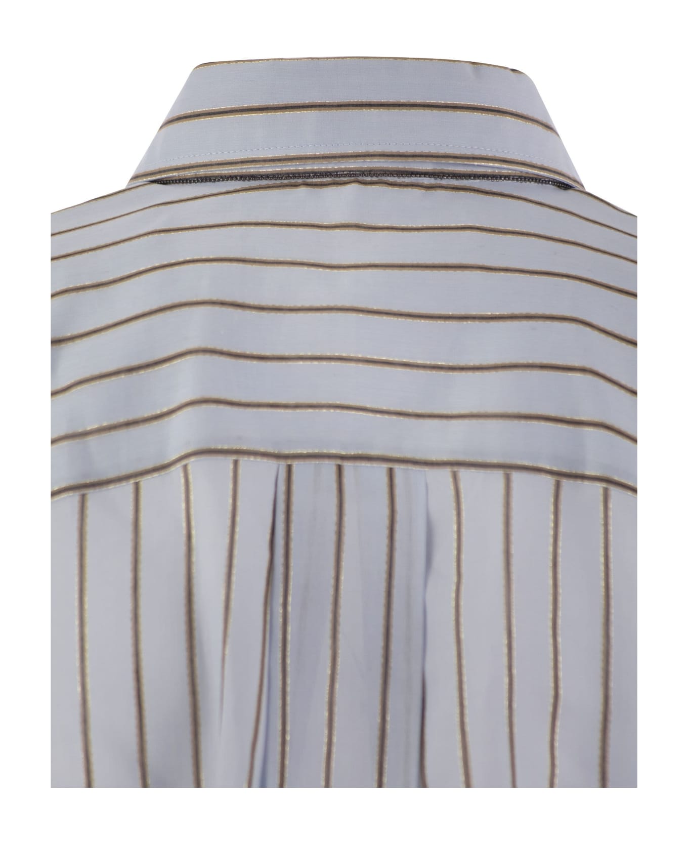 Brunello Cucinelli Sparkling Stripe Cotton-silk Poplin Shirt With Necklace - Light Blue