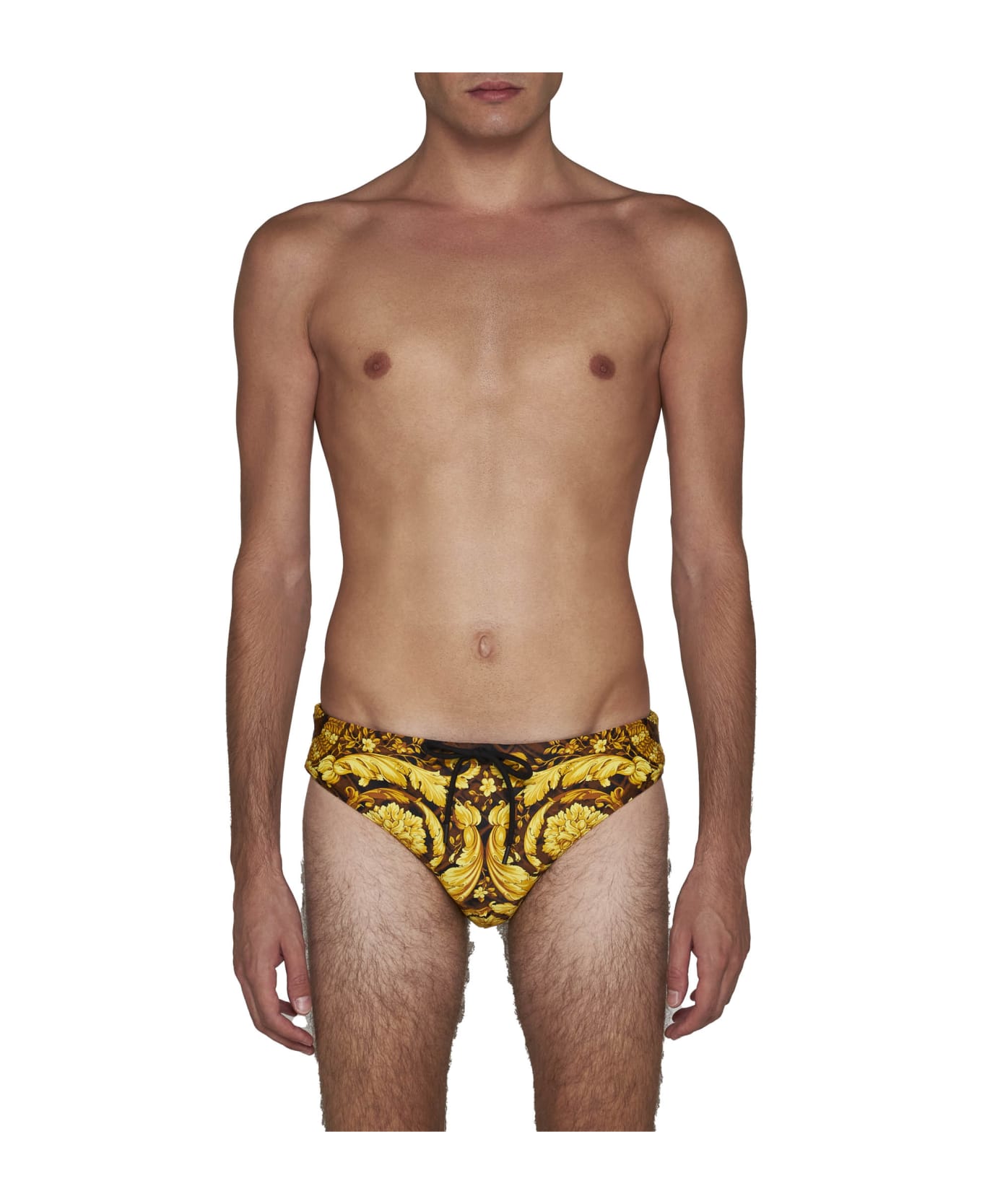 Versace 'baroccodile' Swim Briefs - Caramel+black+gold 水着