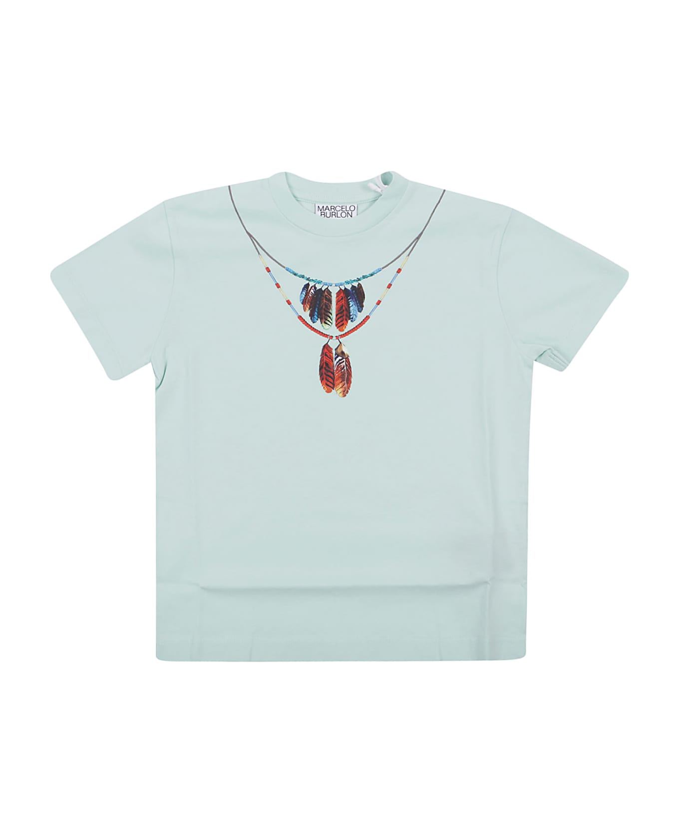 Marcelo Burlon Feathers Necklace T-shirt S/s - Seafoam Mu