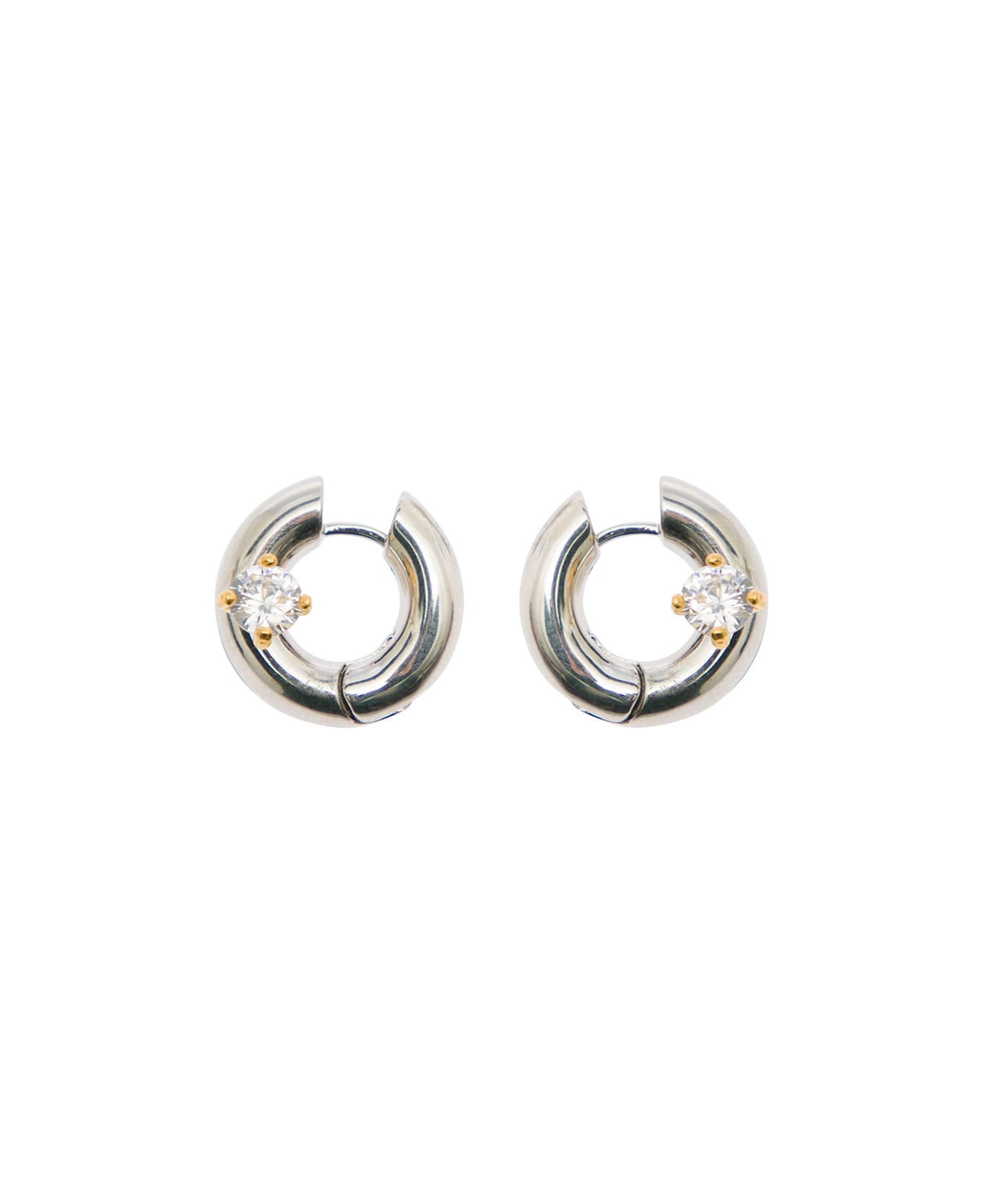 Panconesi 'arrow' Silver-colored Hoops Earrings With Crystals In Rhodium Pleated Brass Woman - Silver