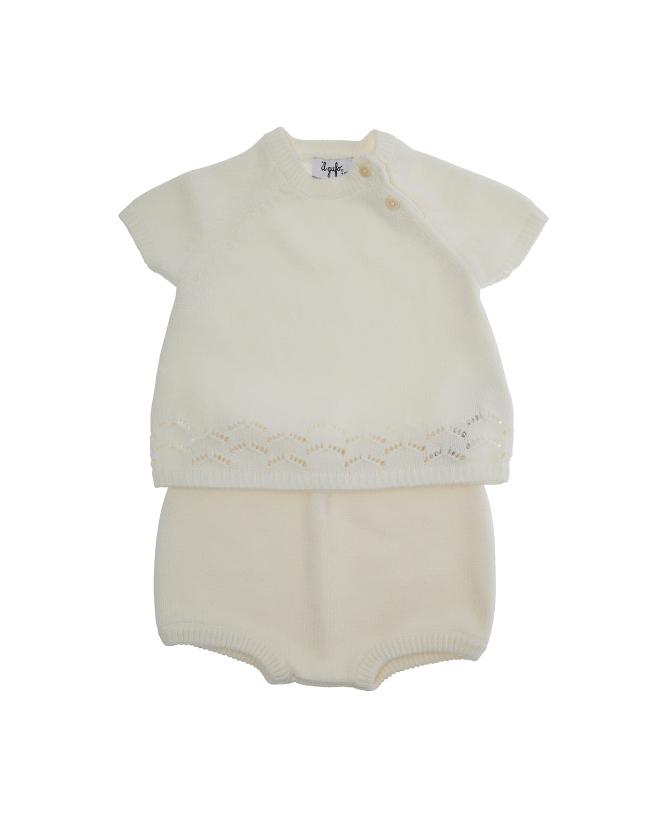 Il Gufo White Set With Crewneck And Front Button Closure And Ribbed Trims In Cotton Baby - White