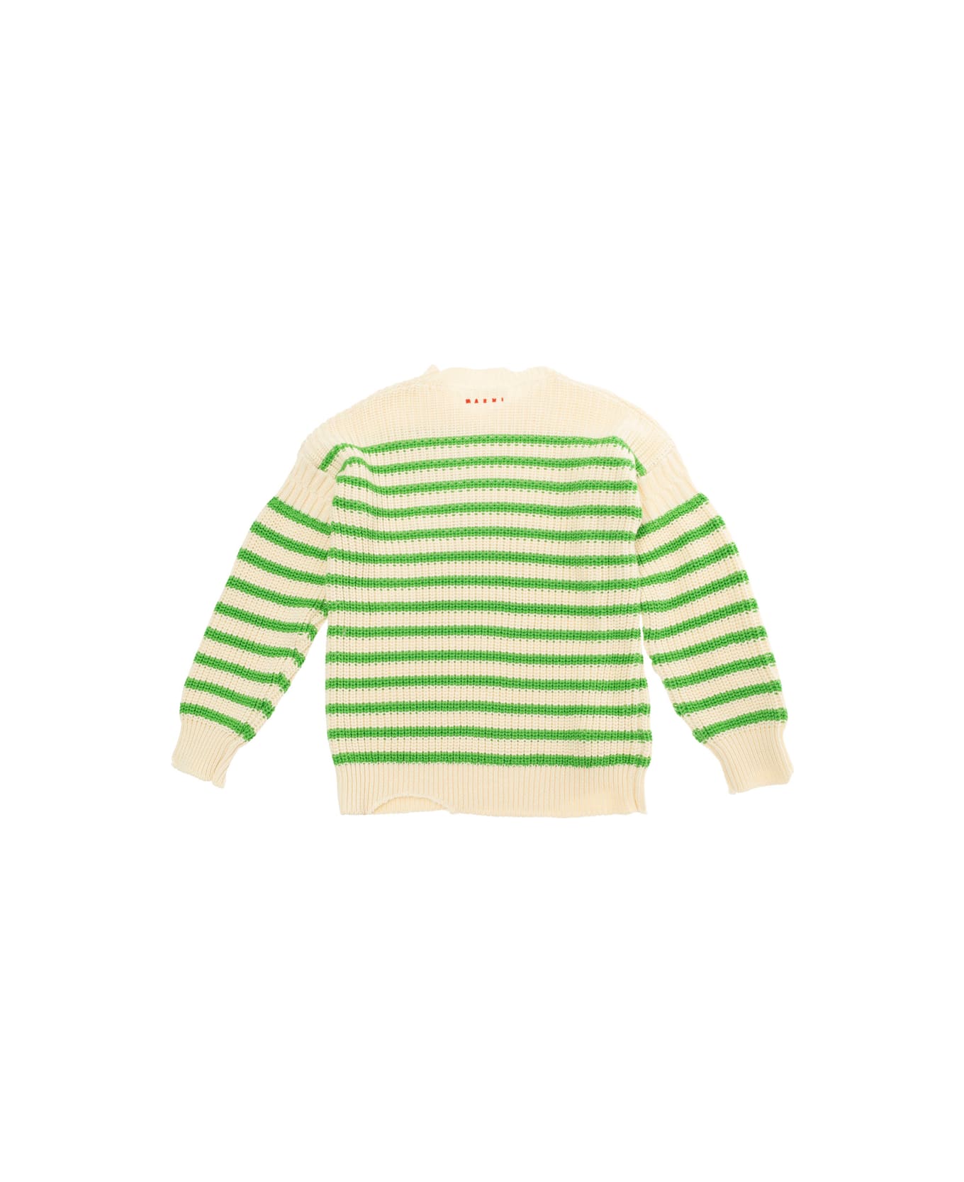 Marni Green Sweater With Stripes And Distressed Effect In Cotton Girls - Green