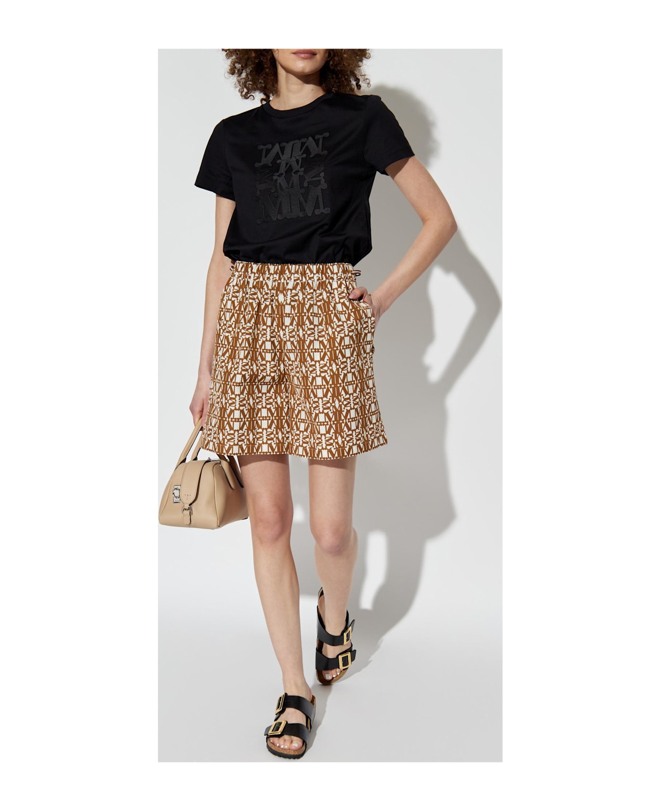 Max Mara Monogram 'taiga' Shorts - Brown/white