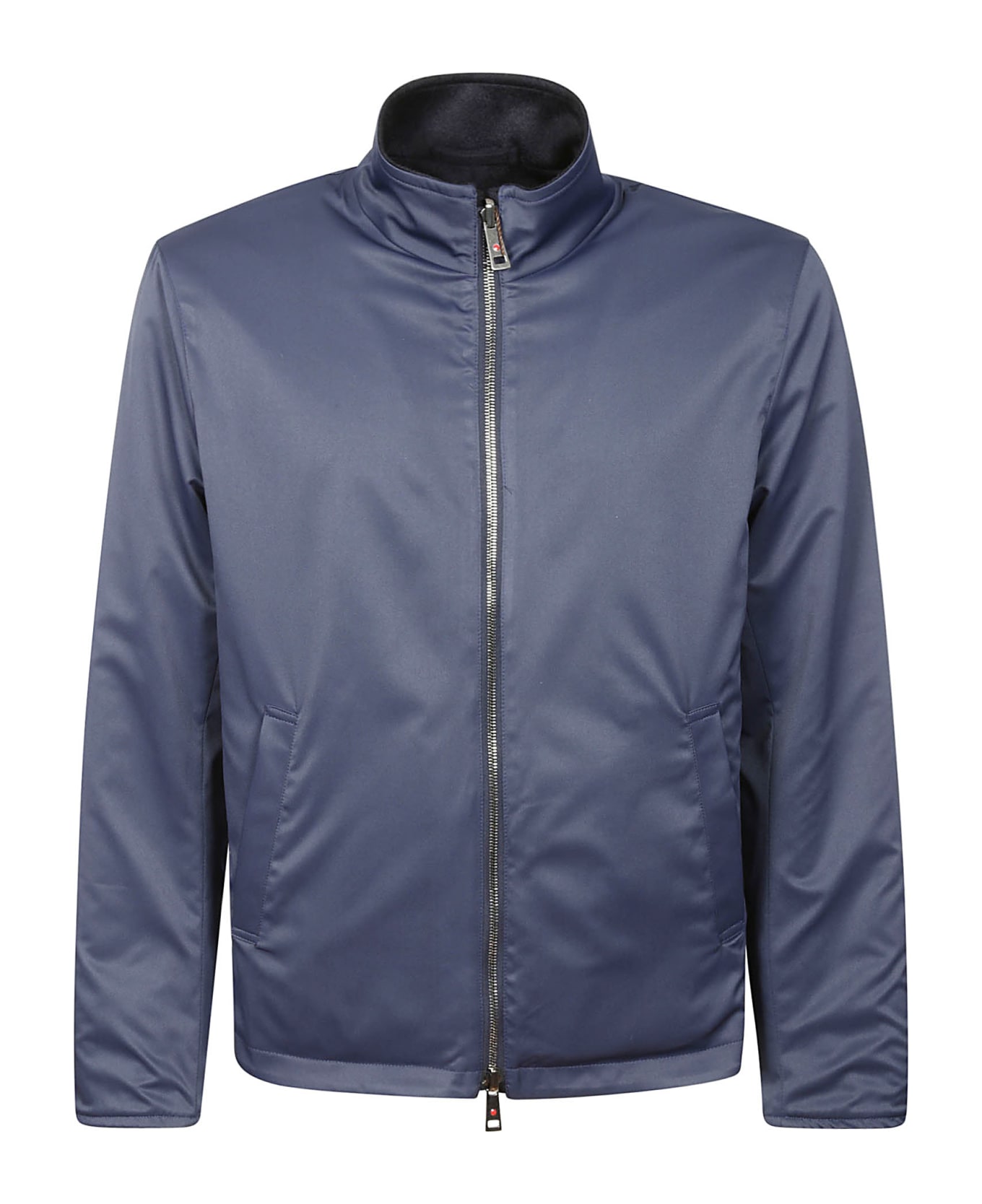 Kired Reversible Leather Bomber Jacket in Navy Blue