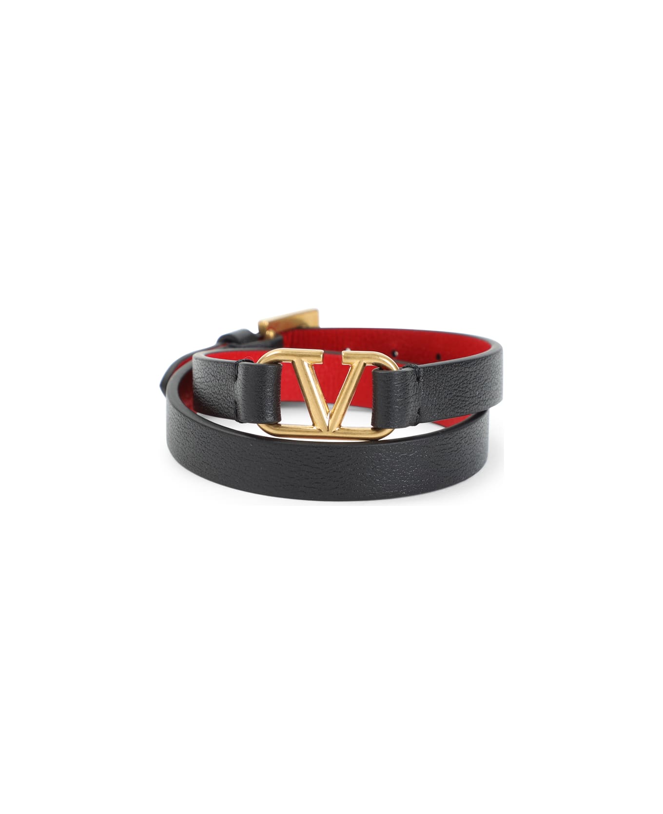 Valentino Garavani Double Leather Bracelet - Sm Nero Rouge Pur