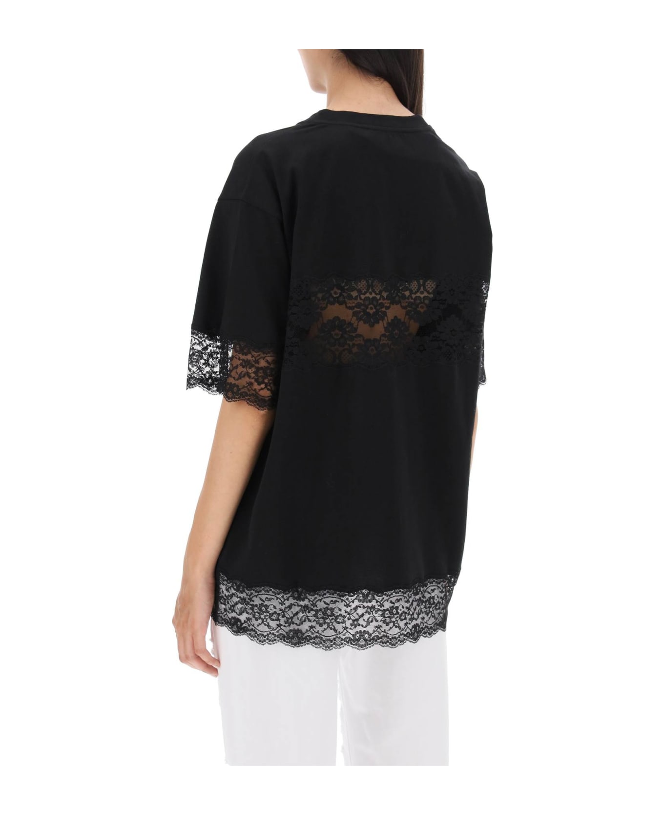 Dolce & Gabbana T-shirt With Lace Inserts - NERO (Black) Tシャツ