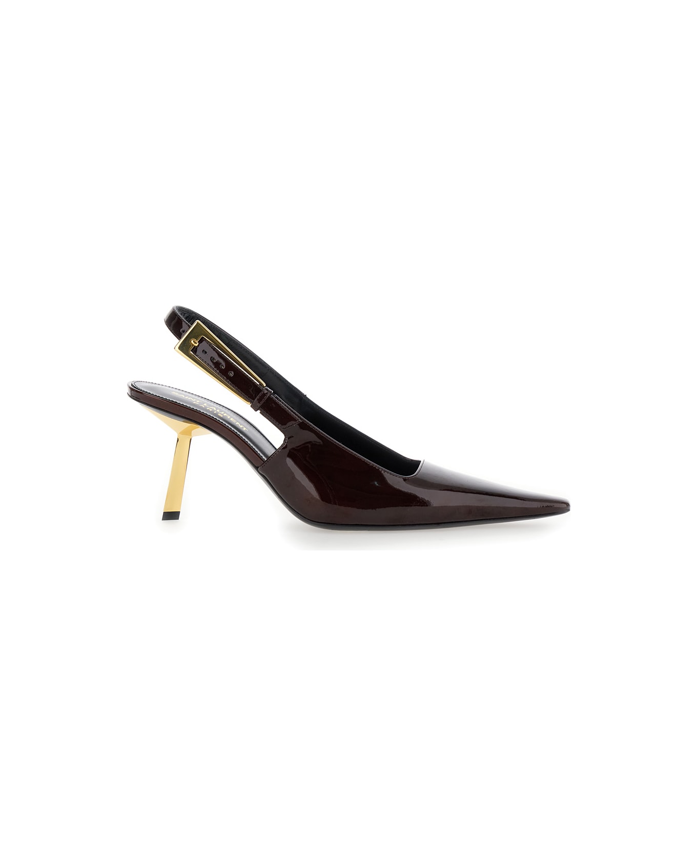 Saint Laurent 'lee' Bordeaux Slingback Pumps With Geometric Stiletto Heel In Leather Woman - Bordeaux