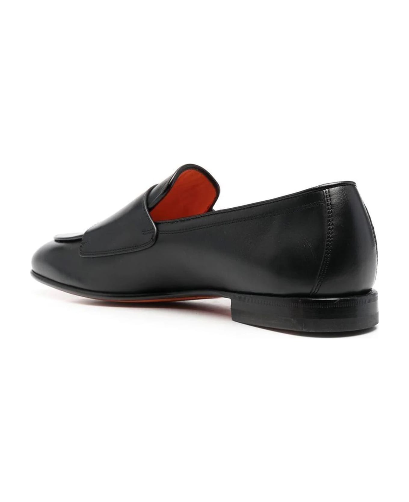 Santoni Black Leather Monk Shoes - Black ローファー＆デッキシューズ