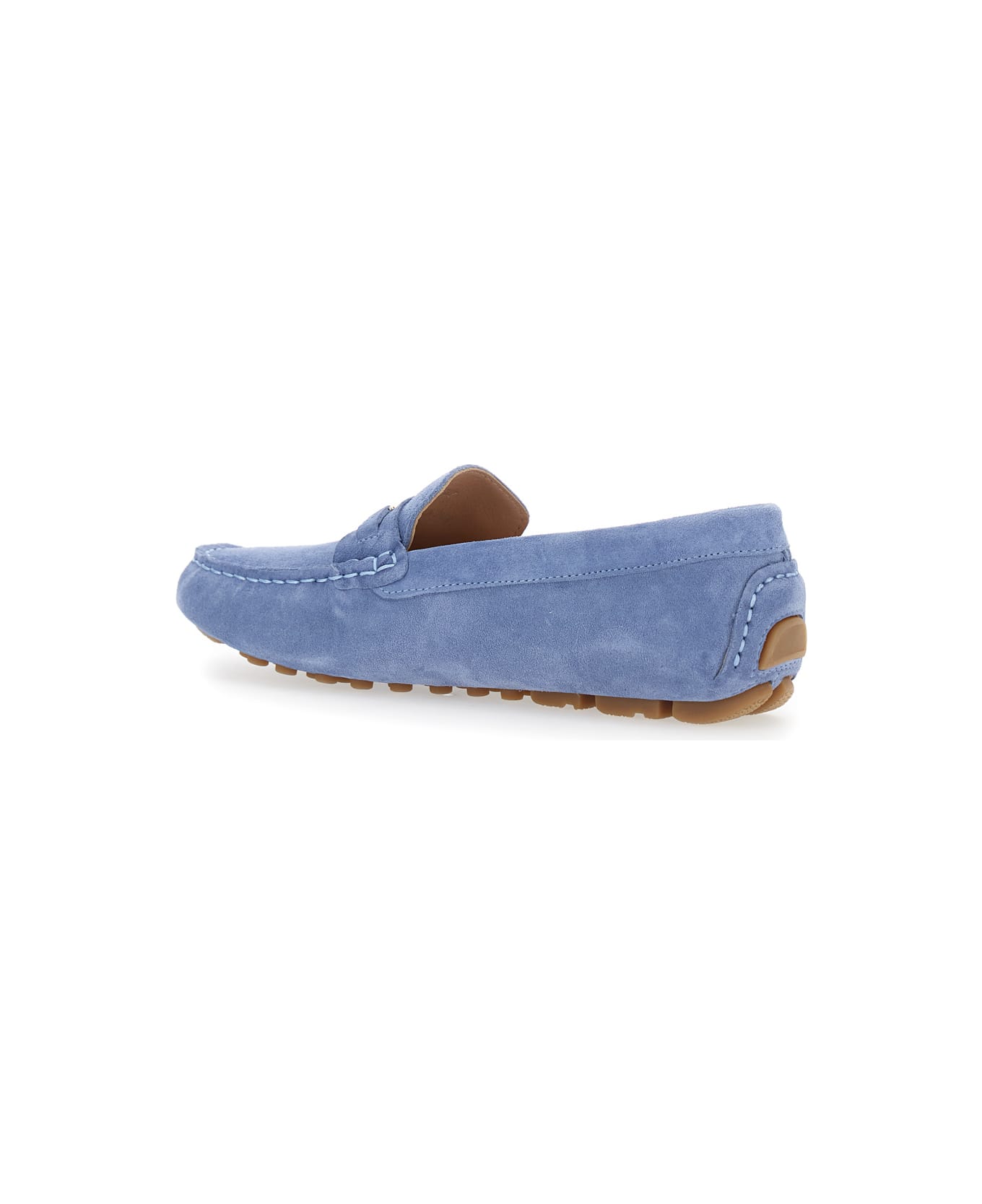 Pollini Blue Loafers With Logo Plaqe On The Front In Grained Leather Woman - Blu