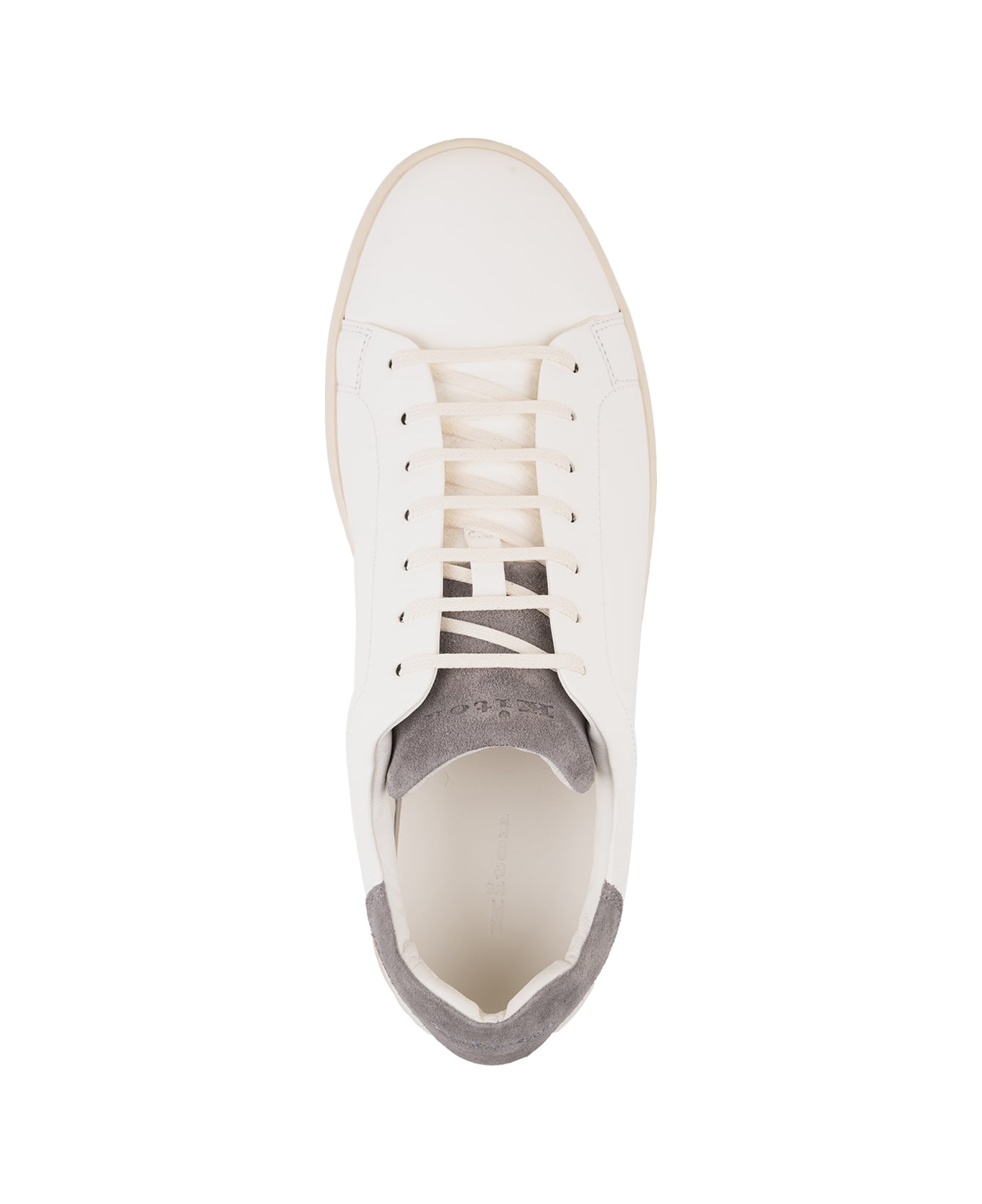 Kiton White Leather Sneakers With Taupe Details - Grey