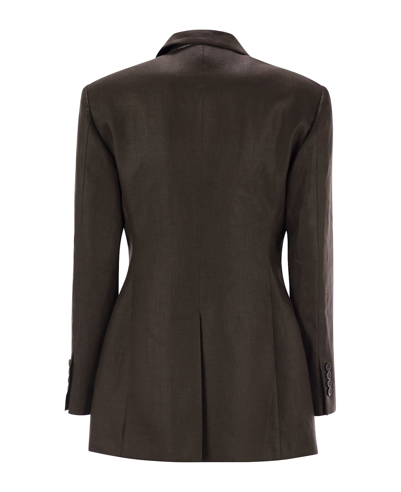 Brunello Cucinelli Shiny Linen Twill Jacket With Necklace - Brown