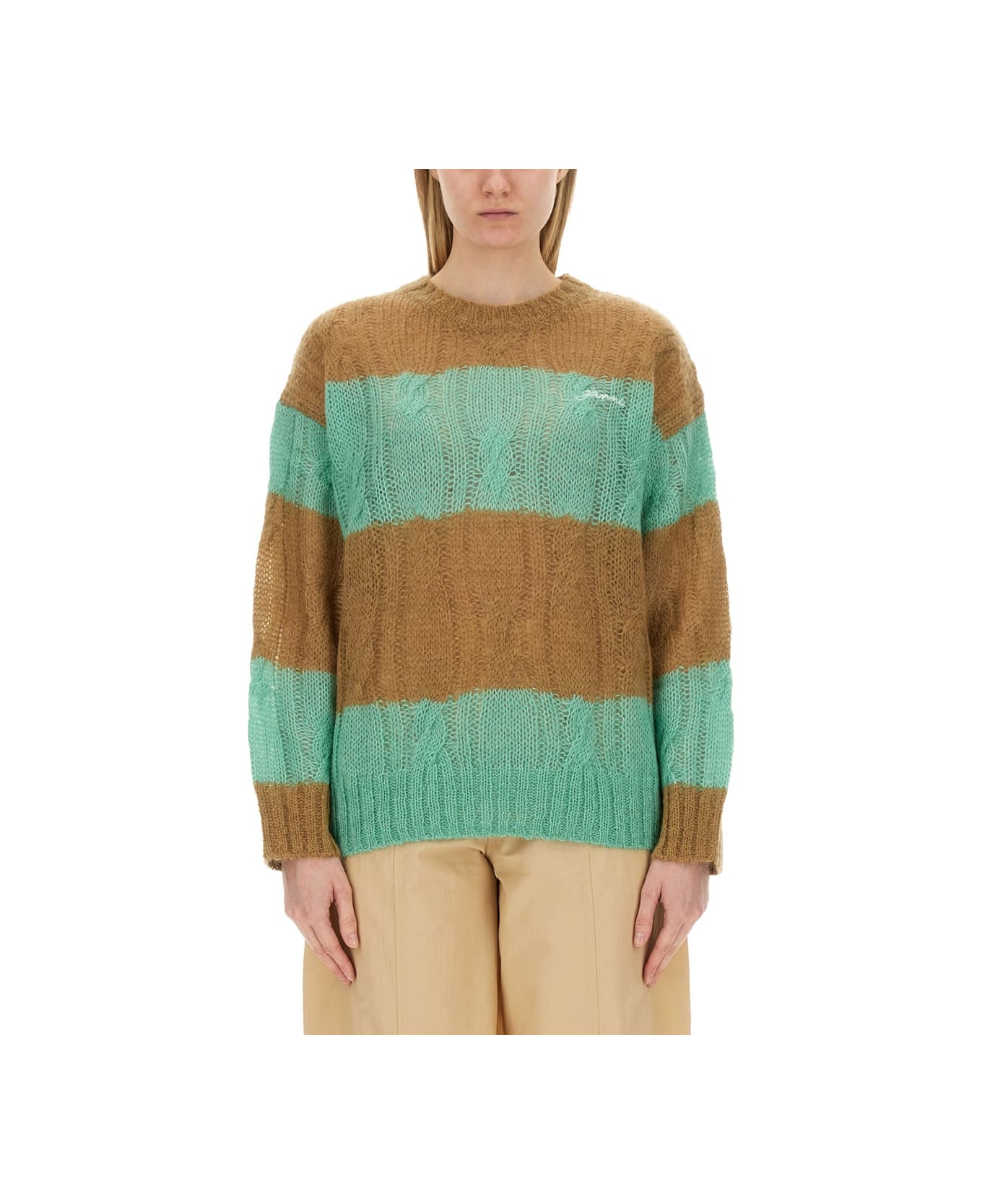 Ganni Cable-knit Sweater - GREEN